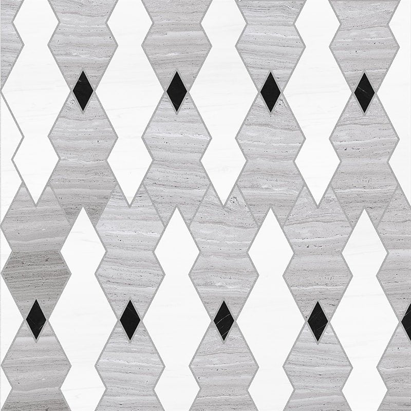 Marble Systems Taos Haisa Black Snow White multi finish marble tile pattern swatch — available at Surface Group