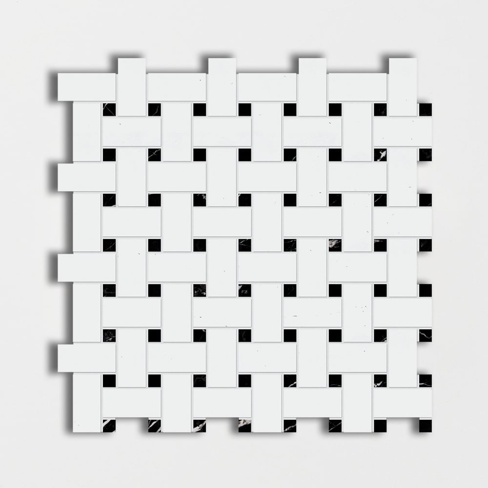 Thassos, Thassos White Honed Basket Weave Marble Mosaic 12Γ12 Image