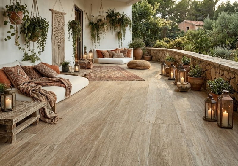Marble Systems Travertine Slabs Travertino Classico matte travertine tile in a room setting — available at Surface Group