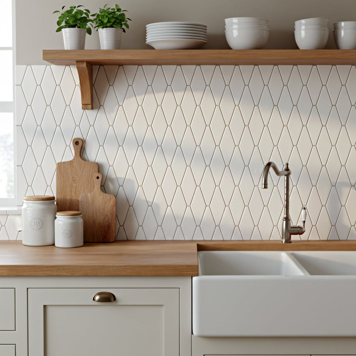 Tulum White Glossy Longest Hexagon Ceramic Tile 3×8 (WST32164)