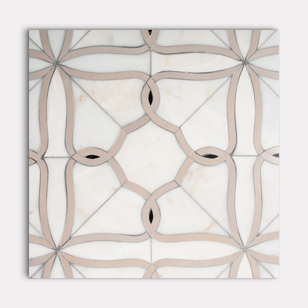 Valentin Calacatta Amber, Black, J13 Polished Marble Waterjet Decos 14 5/16Γ14 5/16 Image