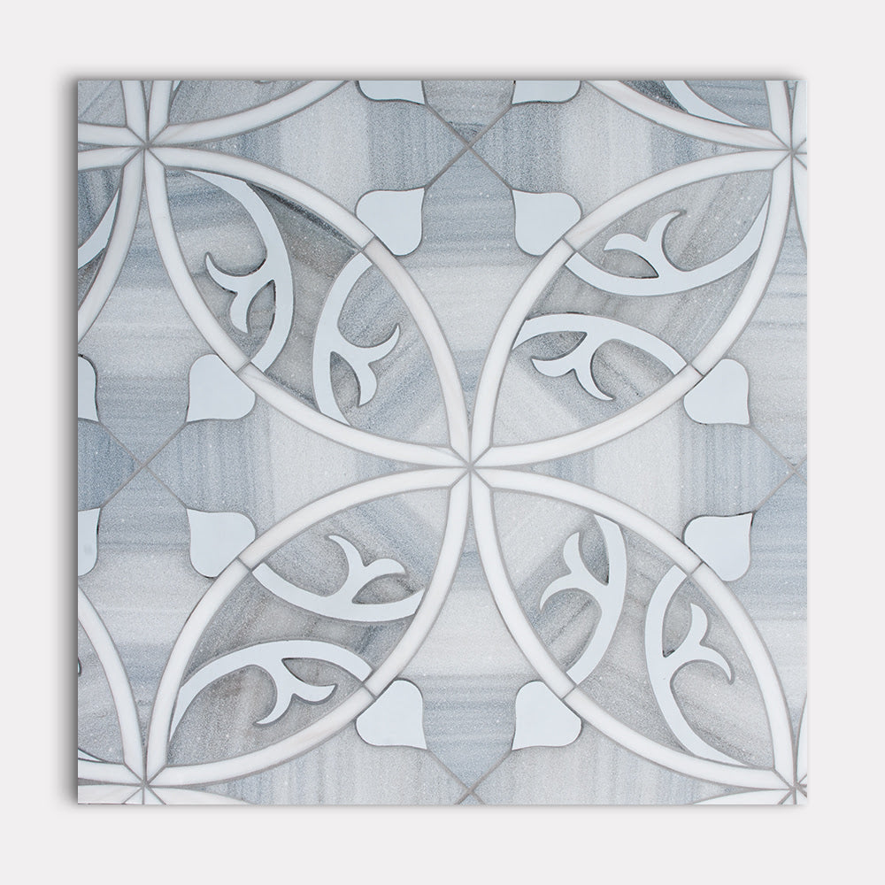 Elain Skyline, Snow White, R007 Multi Finish Marble Waterjet Decos 17 9/16Γ17 9/16 Image