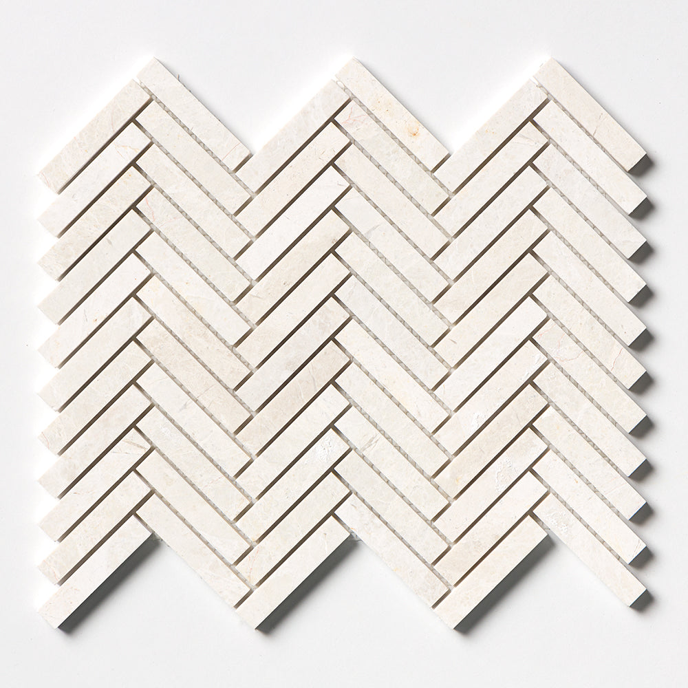 Vanilla Honed Herringbone Marble Mosaic 11 5/8Γ12 3/8 Image
