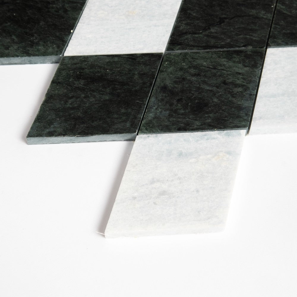 Blue Celeste, Verde Lucia Honed Almas Marble Mosaics 10×10 1/2 (YNR90490)