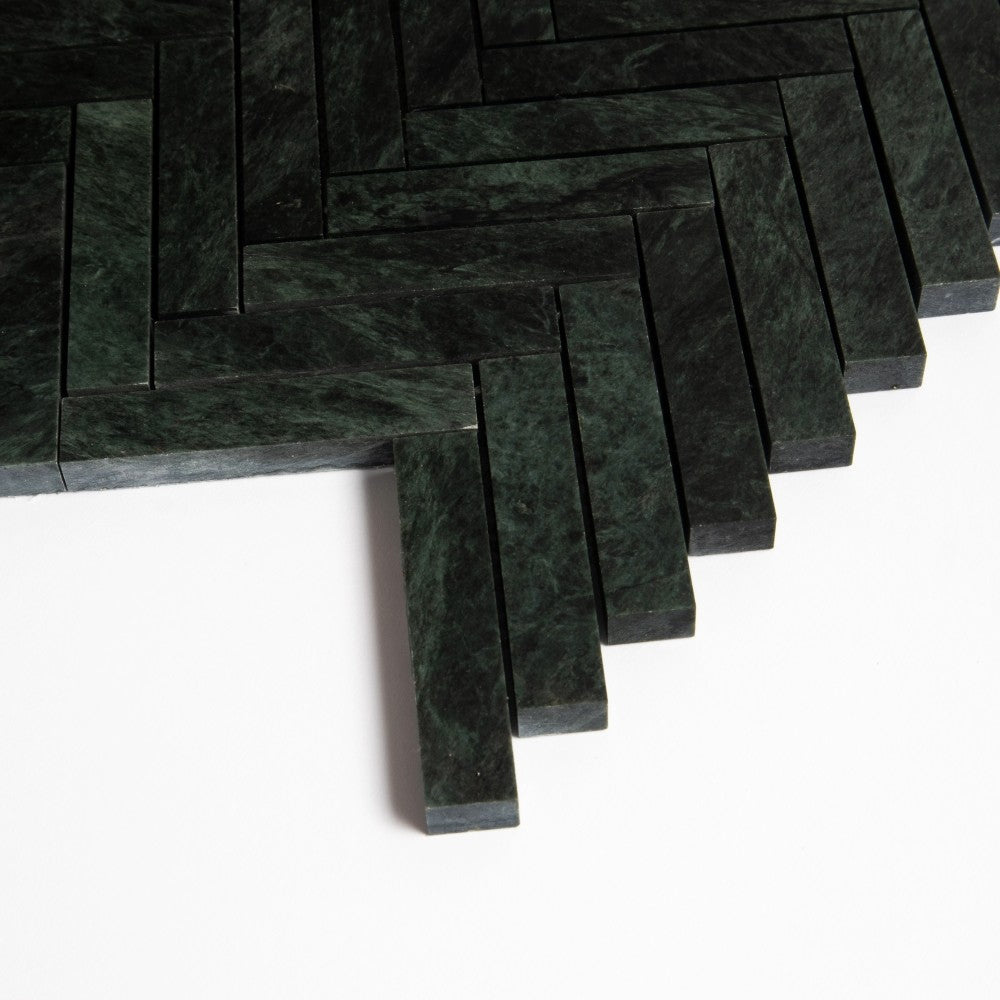 Verde Lucia Honed Herringbone 5/8×3 Marble Mosaics 10 5/16×12 7/8 (MS90942)