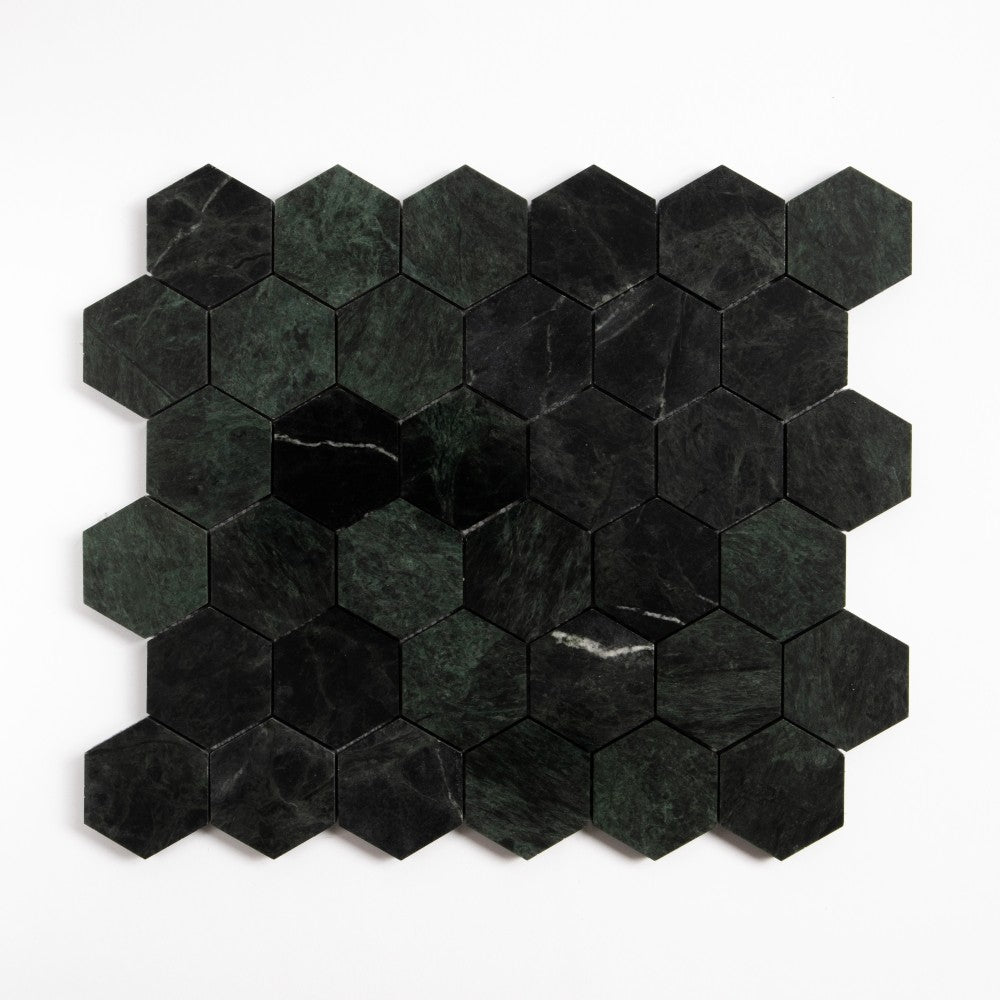Verde Lucia Honed Hexagon 2 Marble Mosaics 10 1/2Γ12 1/4