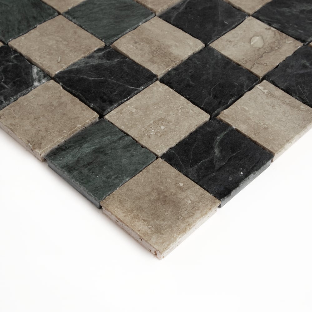 Roman Travertine, Verde Lucia Honed Hand Clipped 2×2 Marble Mosaics 12×12 (MS90953)
