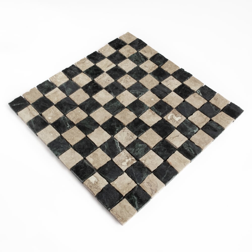 Roman Travertine, Verde Lucia Honed Hand Clipped 1Γ1 Marble Mosaics 11 3/4Γ11 3/4 (MS90947)