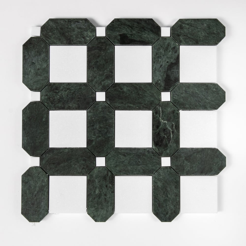 Thassos, Verde Lucia Honed Octa Marble Mosaics 10 15/16Γ10 15/16