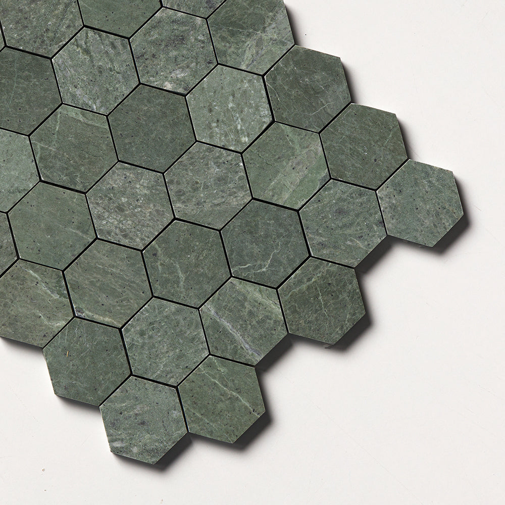 Verde Tia Honed Hexagon Marble Mosaics 10 3/8×12 (MS02377)