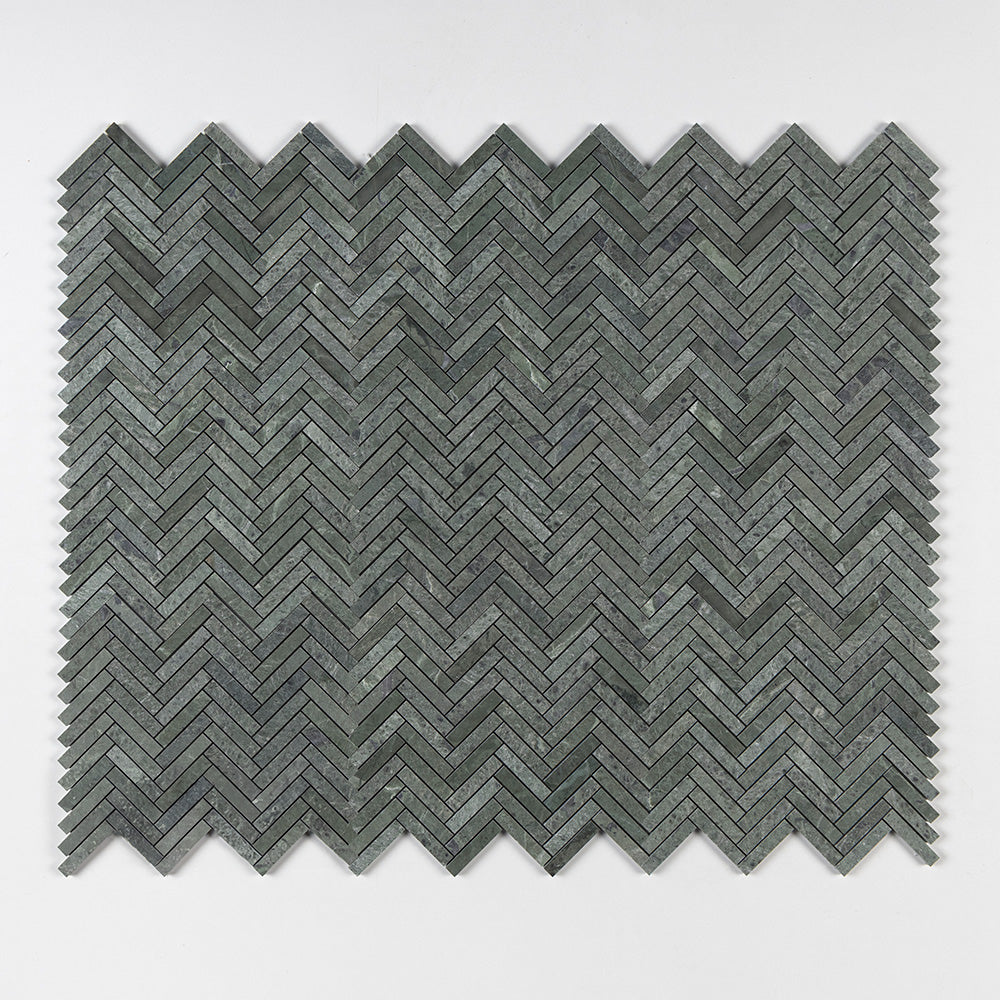 Verde Tia Honed Herringbone 5/8×3 Marble Mosaics 10 7/16×12 13/16 (MS02378)
