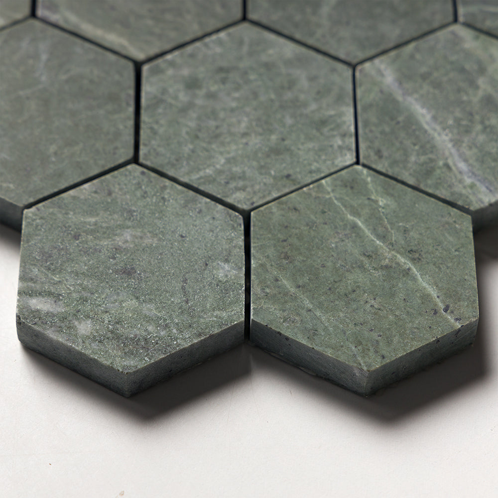 Verde Tia Honed Hexagon Marble Mosaics 10 3/8×12 (MS02377)