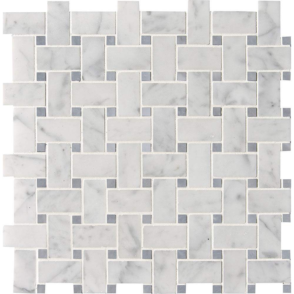 White Carrara Bardiglio Honed Basket Weave Marble Mosaic 12Γ12 Image