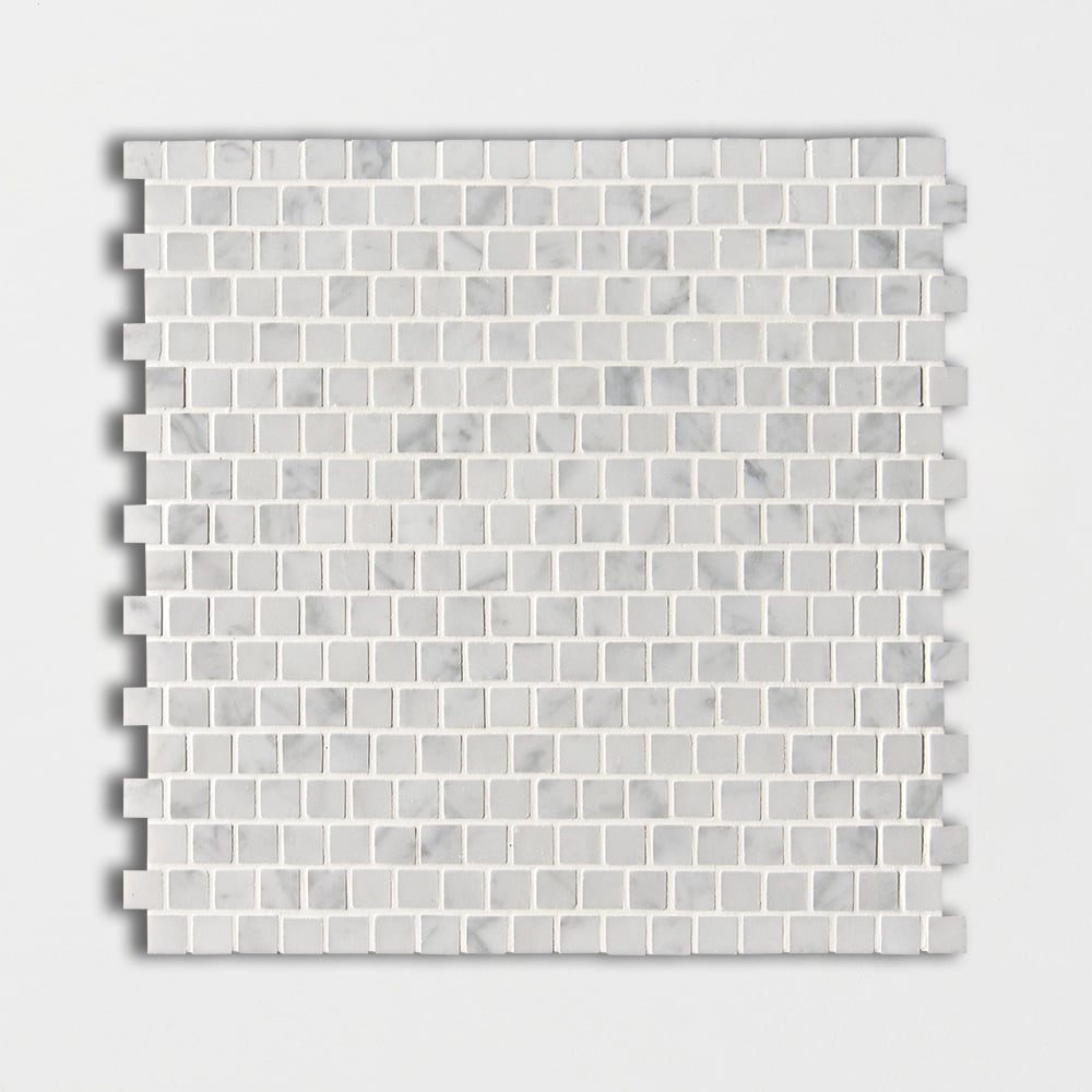 White Carrara C Polished 5/8Γ5/8 Marble Mosaic 12Γ12 Image