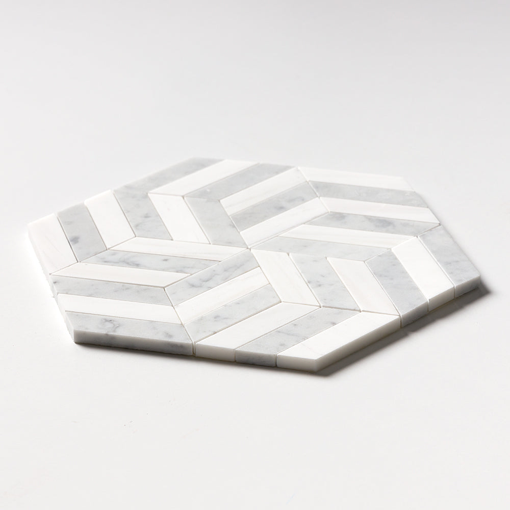 Snow White, White Carrara Honed Windmill Waterjet Marble Mosaics 11 3/4Γ13 9/16 (NW00178)