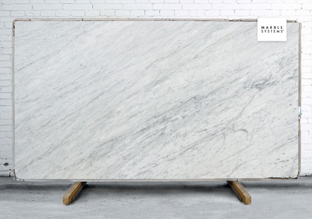 White Carrara Polished Marble Slab Random 3/4 Image