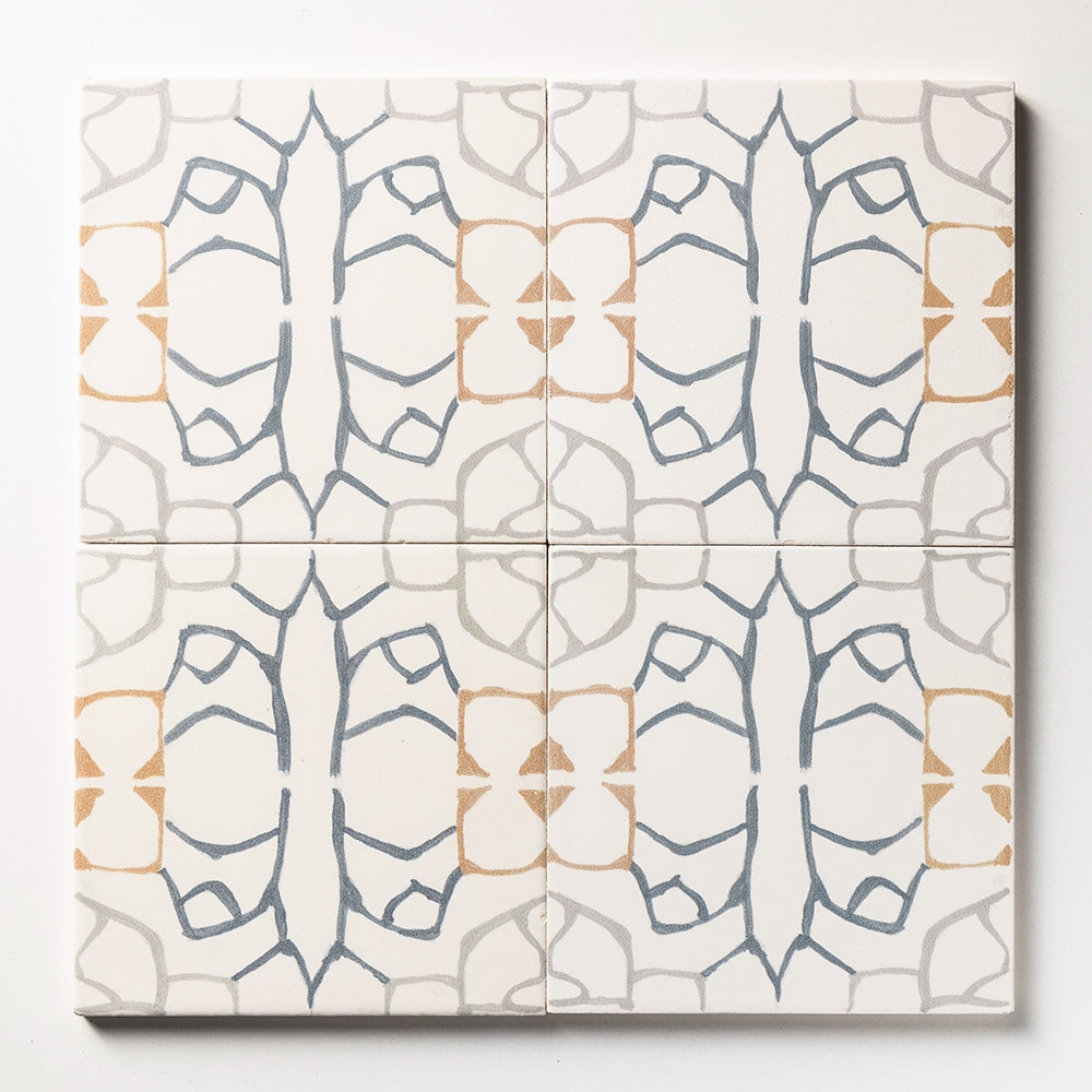 Marble Systems Zanzibar Ceramic Beige, Blue, White matte ceramic tile pattern swatch β available at Surface Group