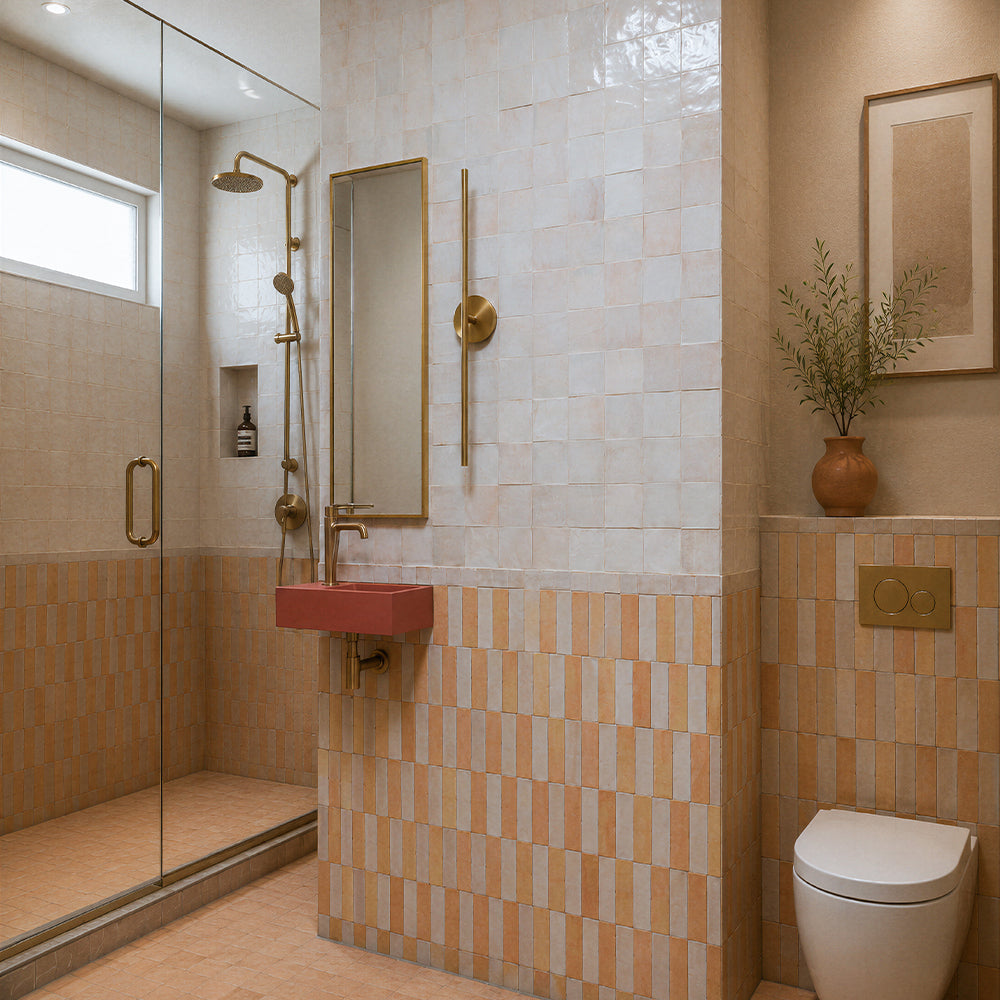 Blanc Fes Glossy Zellige Tiles 4×4 (WMZ90002) Natural Subway Zellige Tiles 2×6 (WMZ90014) Blanc Fes Glossy Subway Zellige Tiles 2×6 (WMZ90011)