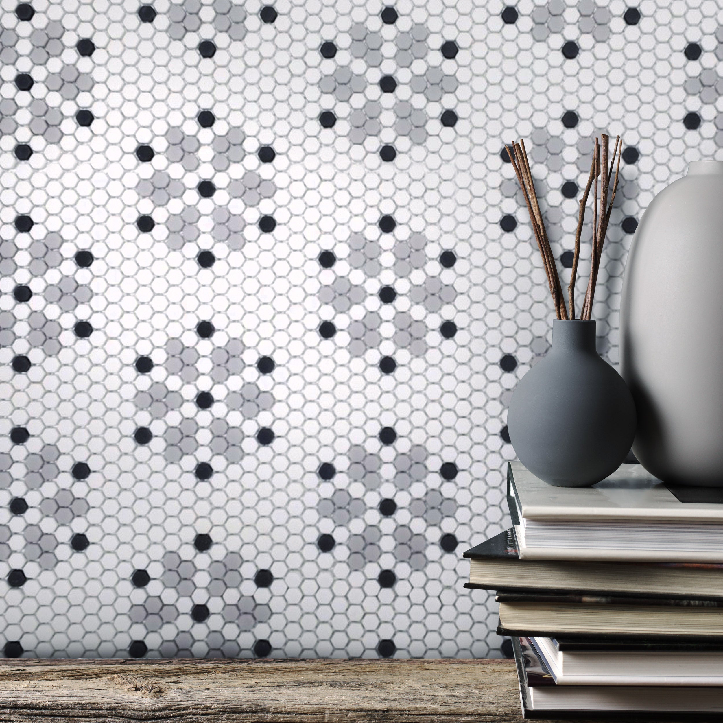 GEOMETRO: Bayeux Classic Hexagonal Recycled Glass Mosaic (10 3/8"x13 1/2"x3/8" | Matte)
