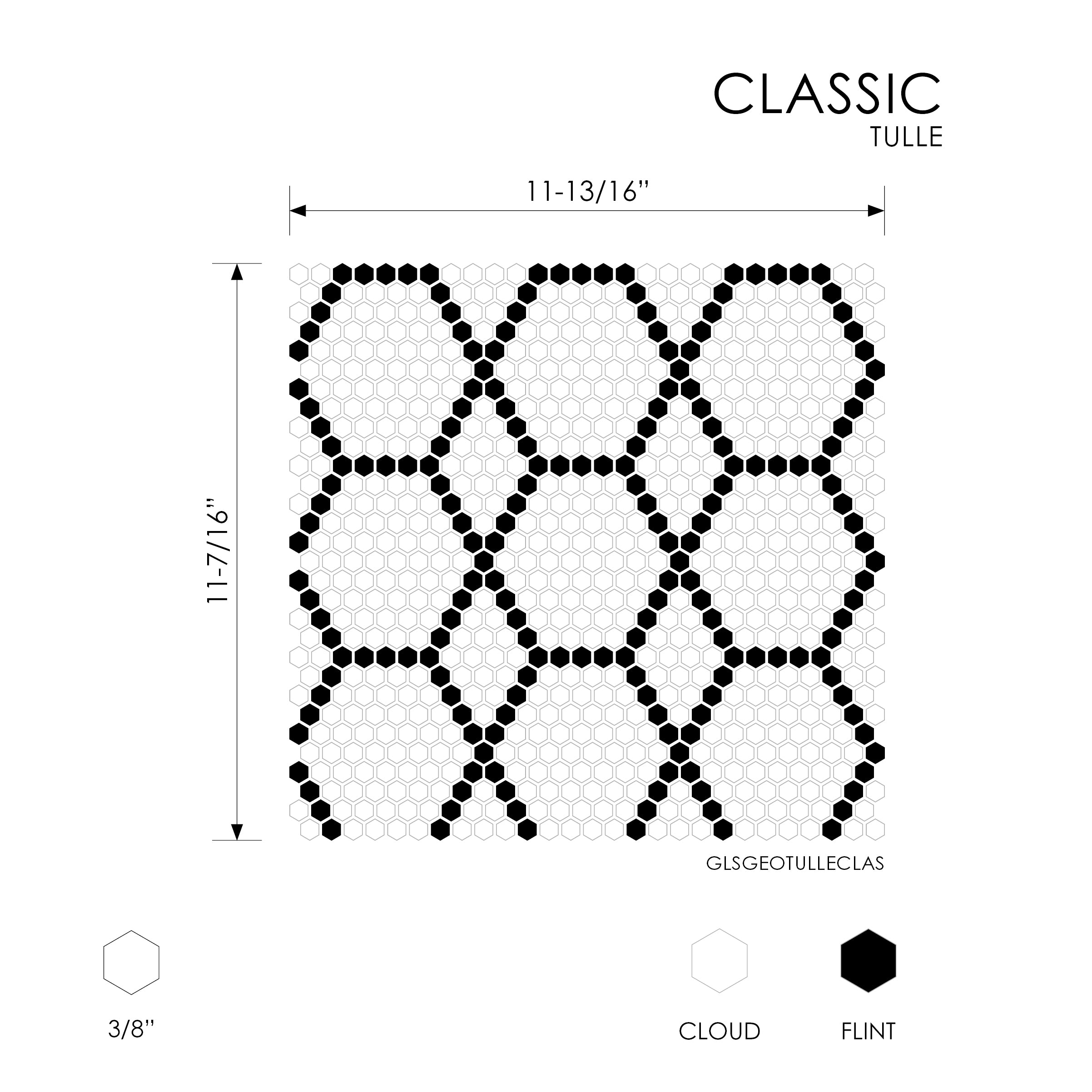 GEOMETRO: Tulle Classic Hexagonal Recycled Glass Mosaic (11 7/16"x11 13/16"x3/8" | Matte)