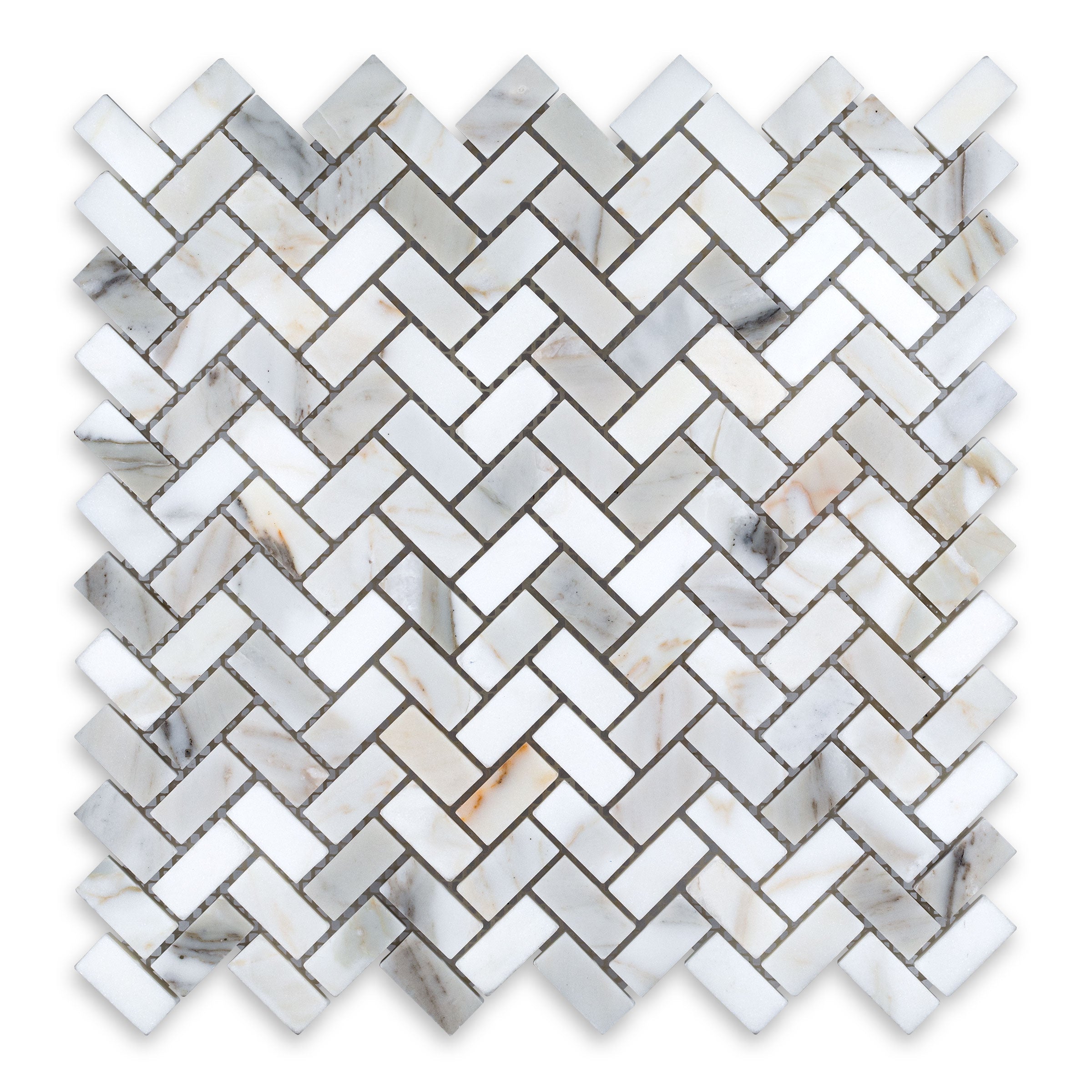 CALACATTA GOLD: Marble 5/8"x1-1/4" Herringbone Mosaic (11 3/8"x11 3/8"x3/8" | Honed)