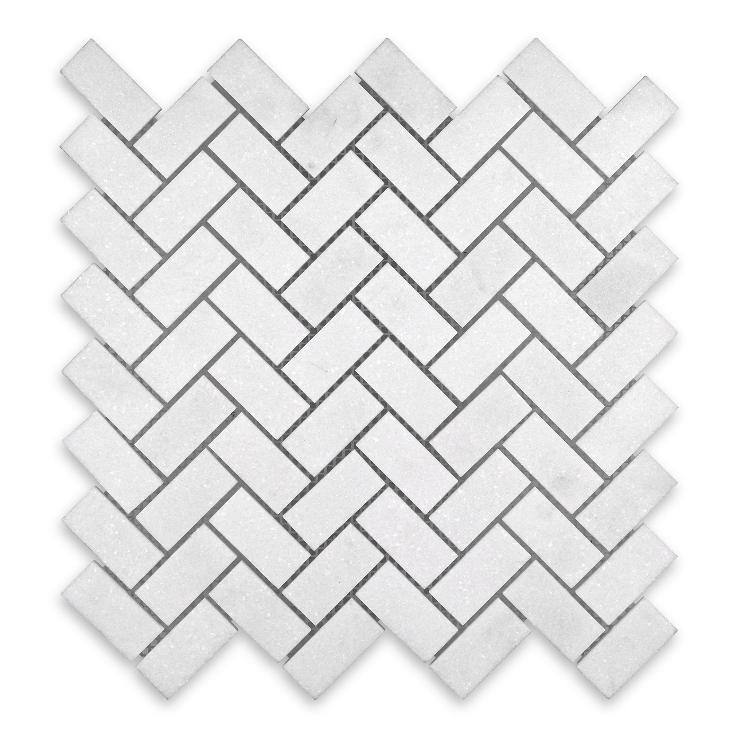 THASSOS WHITE: Marble 1"x2" Herringbone Mosaic (11 1/8"x12"x3/8" | Polished)