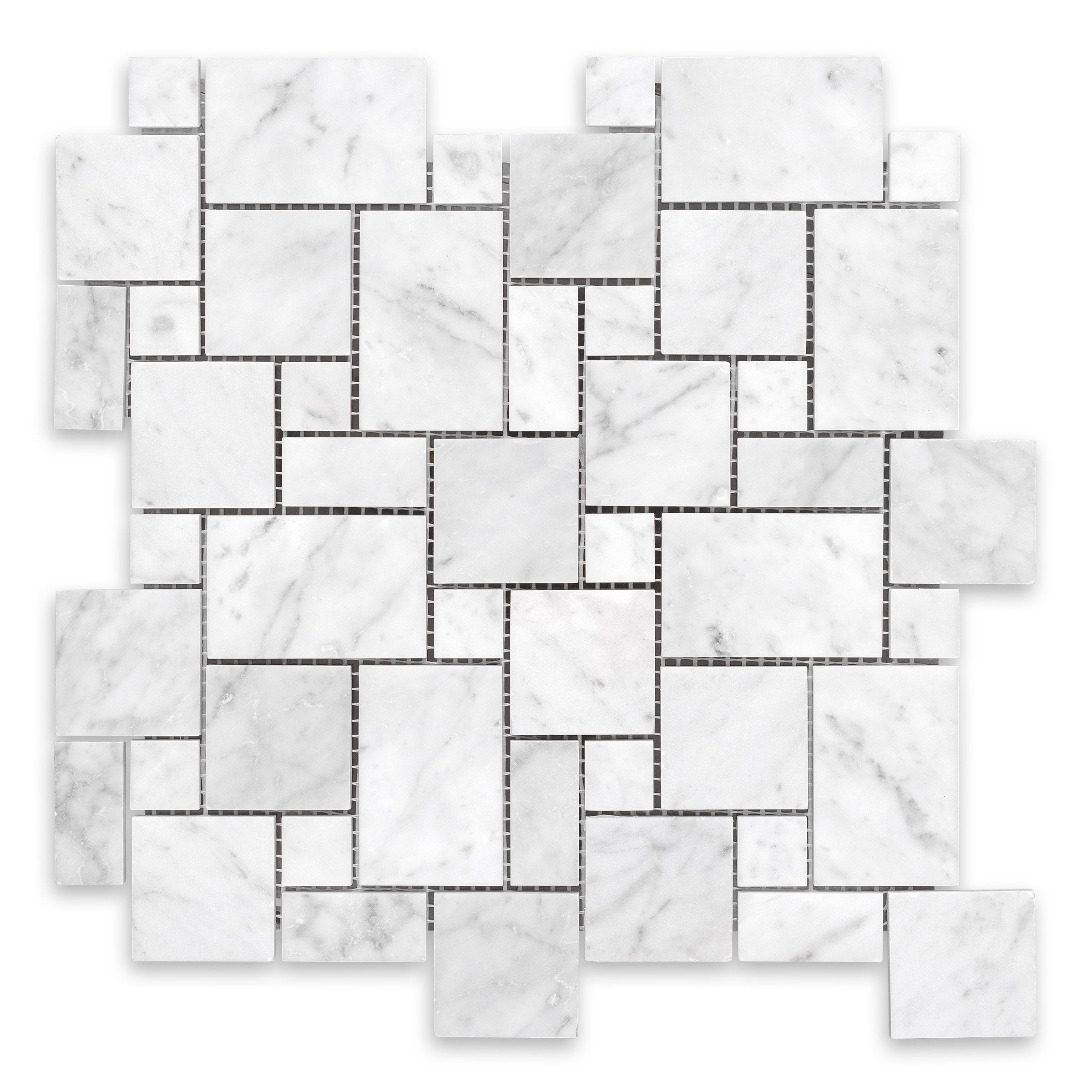 WHITE CARRARA: Marble Mini Versailles Mosaic (11 3/4"x11 3/4"x3/8" | Honed)