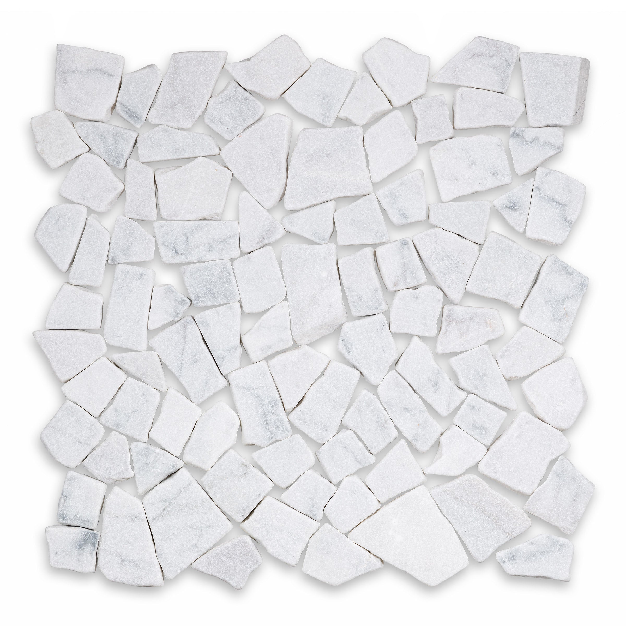 WHITE CARRARA: Marble Natural Shapes Mosaic (12"x12"x3/8" | Tumbled)