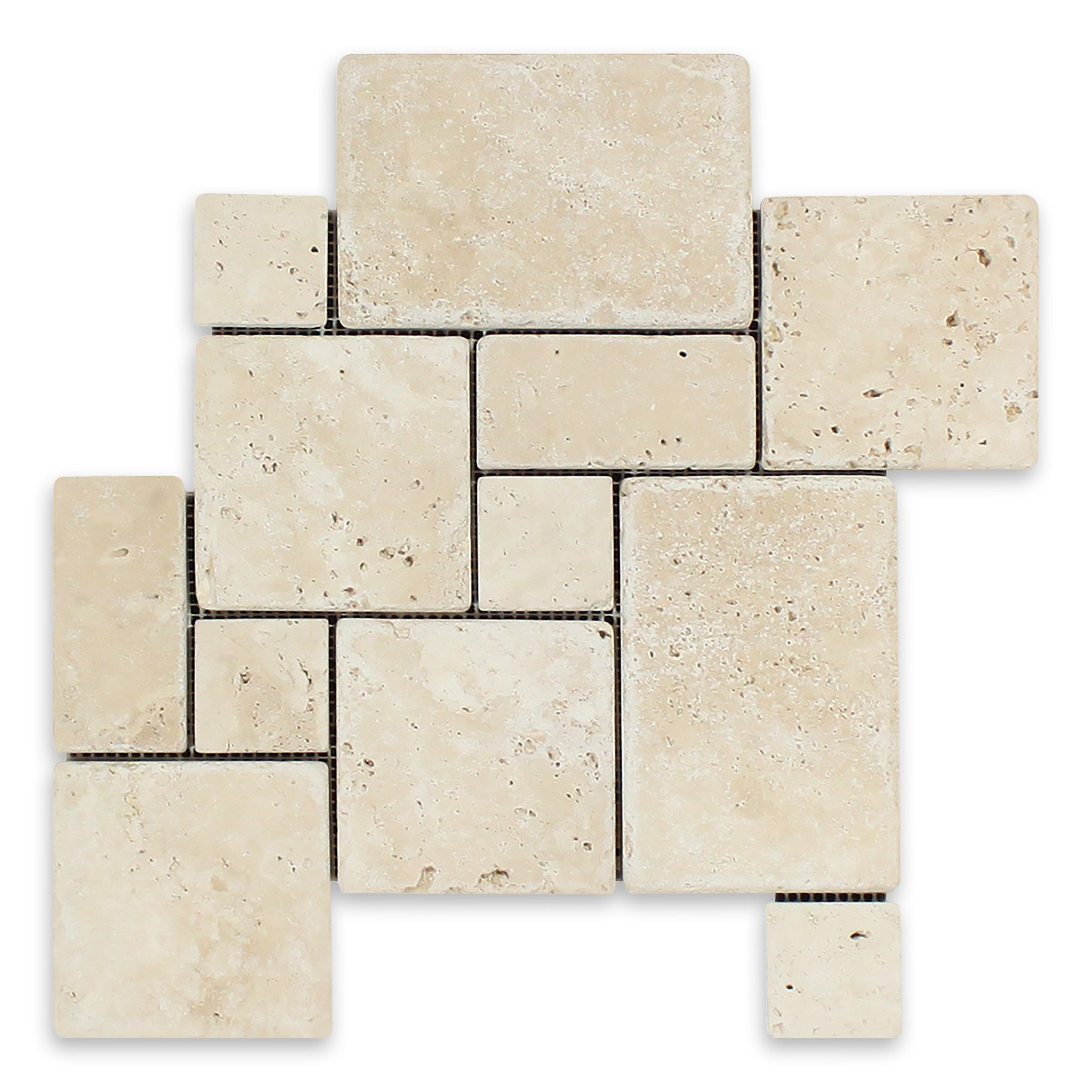 IVORY PREMIUM: Travertine Mini Versailles Mosaic (12"x12"x3/8" | Tumbled)