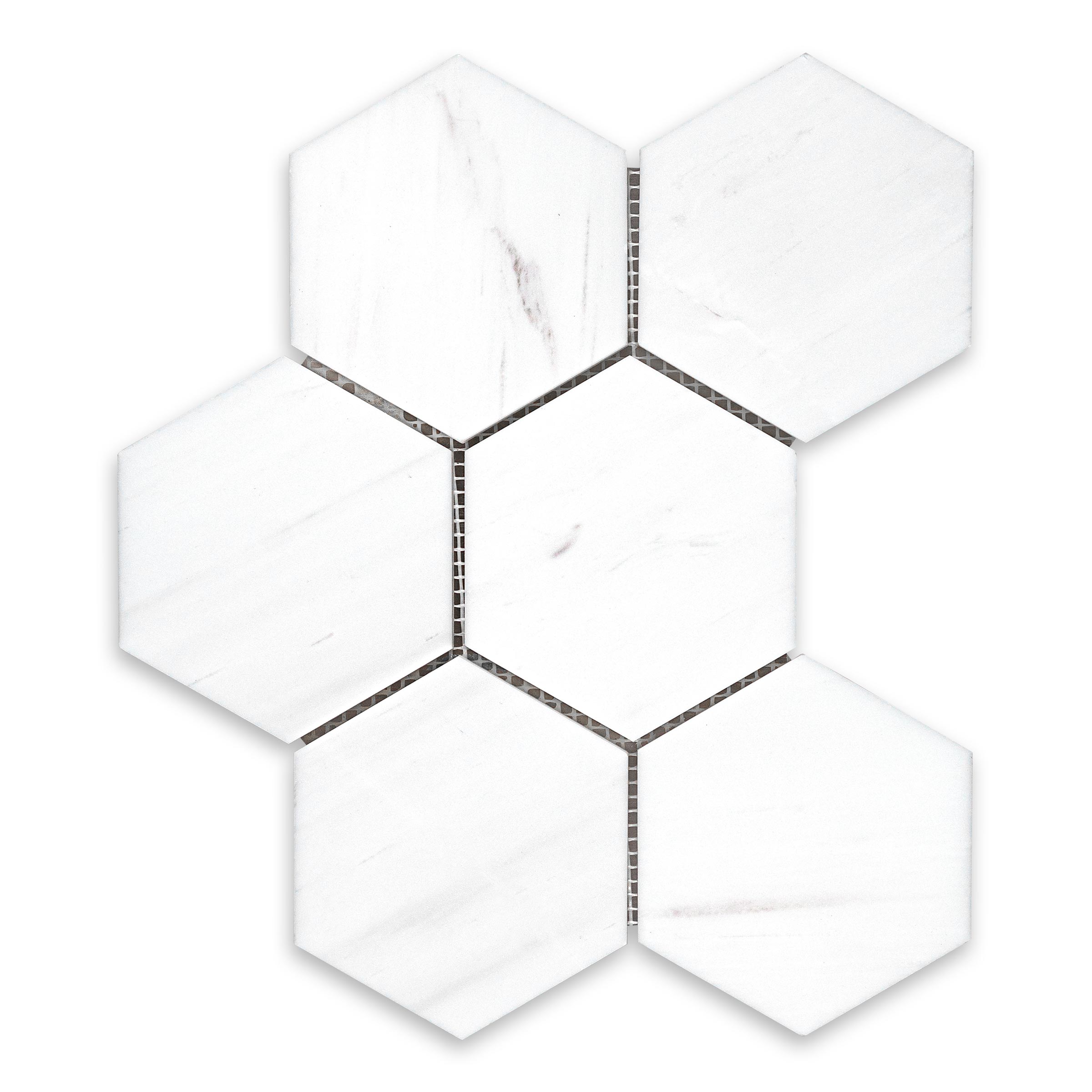 BIANCO DOLOMITE: Hexagonal Mosaic (7 3/4"×10 1/4"×3/8" | honed)