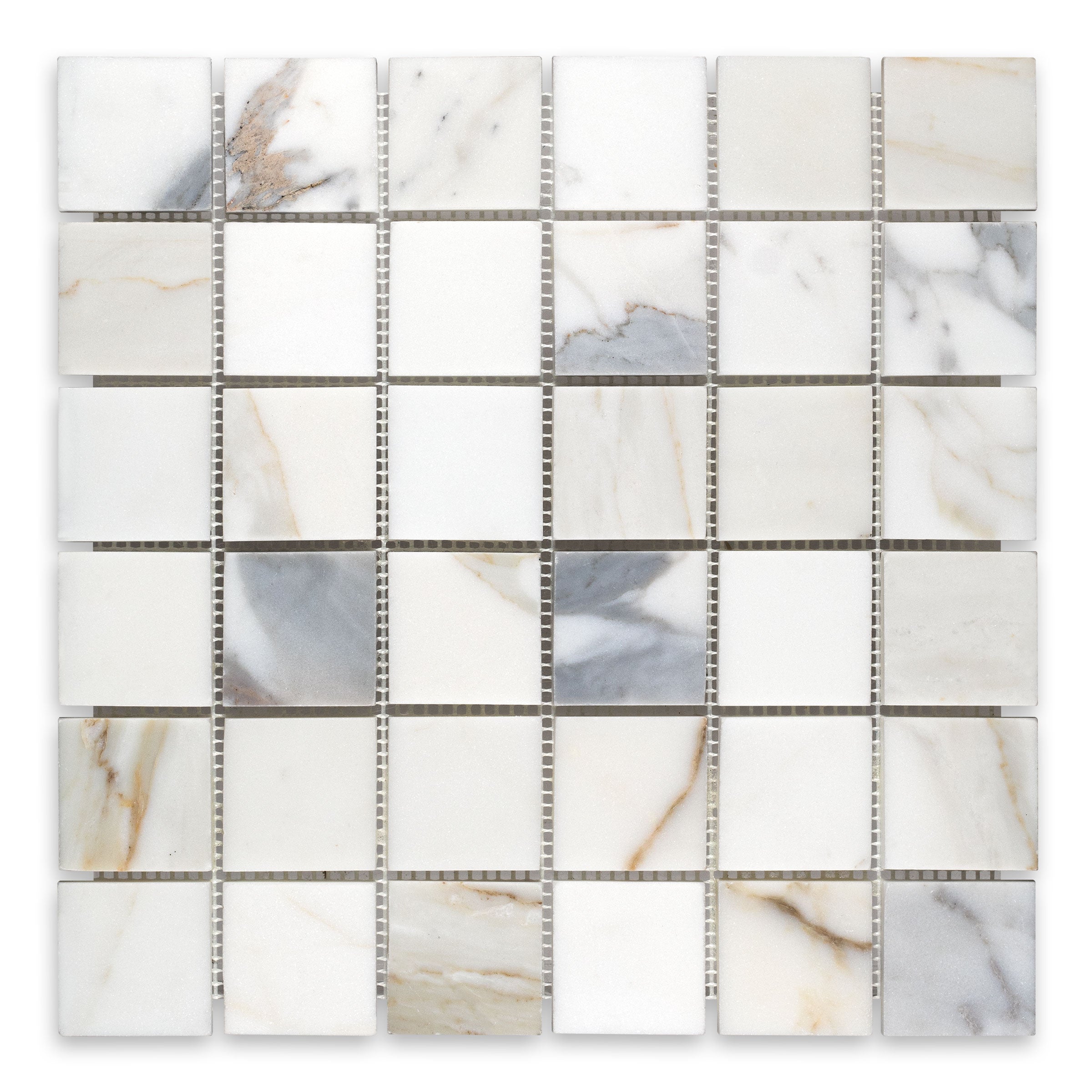 CALACATTA GOLD: 2" Straight Stack Mosaic (12"×12"×3/8" | honed)