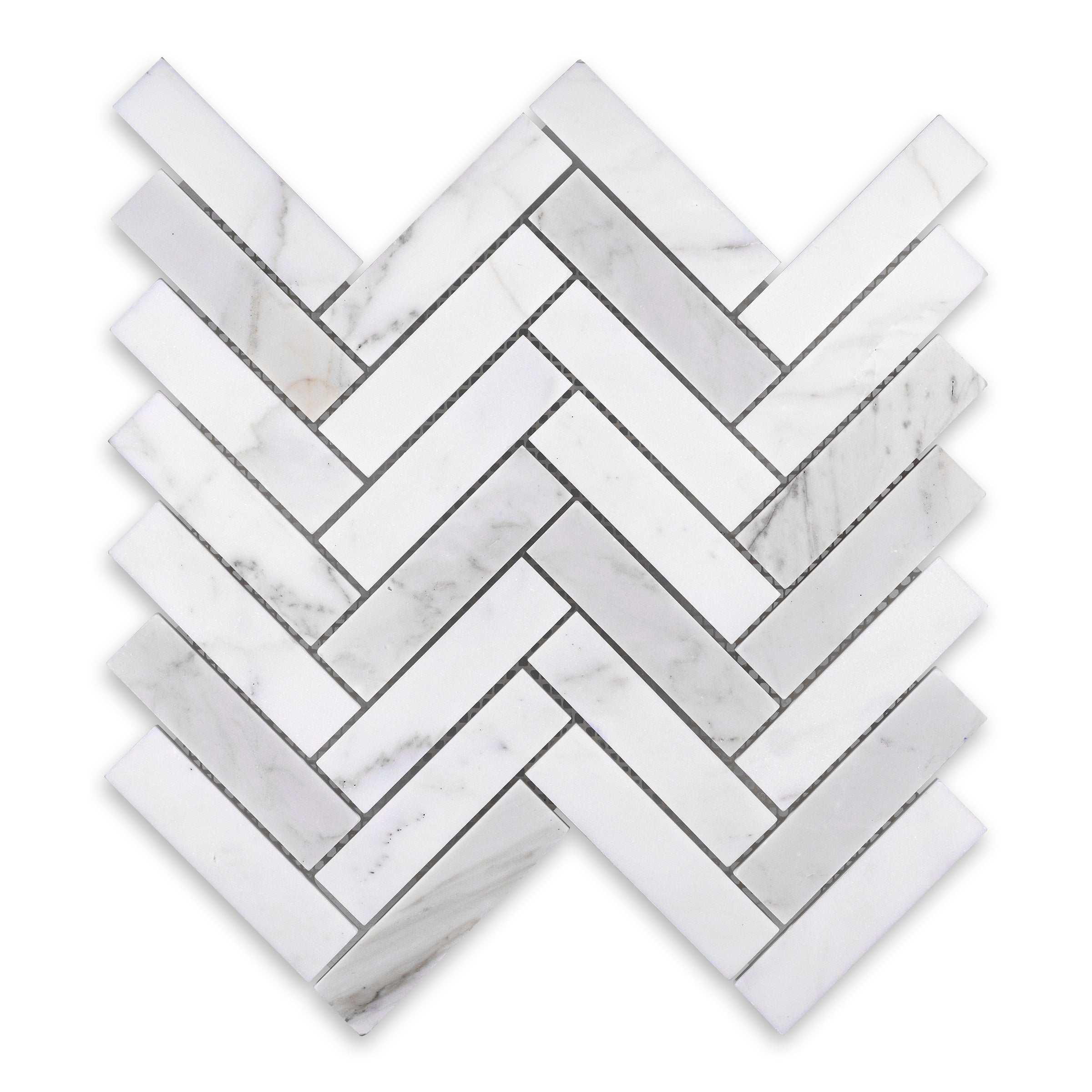CALACATTA GOLD: 1" x 4" Herringbone Mosaic (10 1/2"×11 1/4"×3/8" | polished)