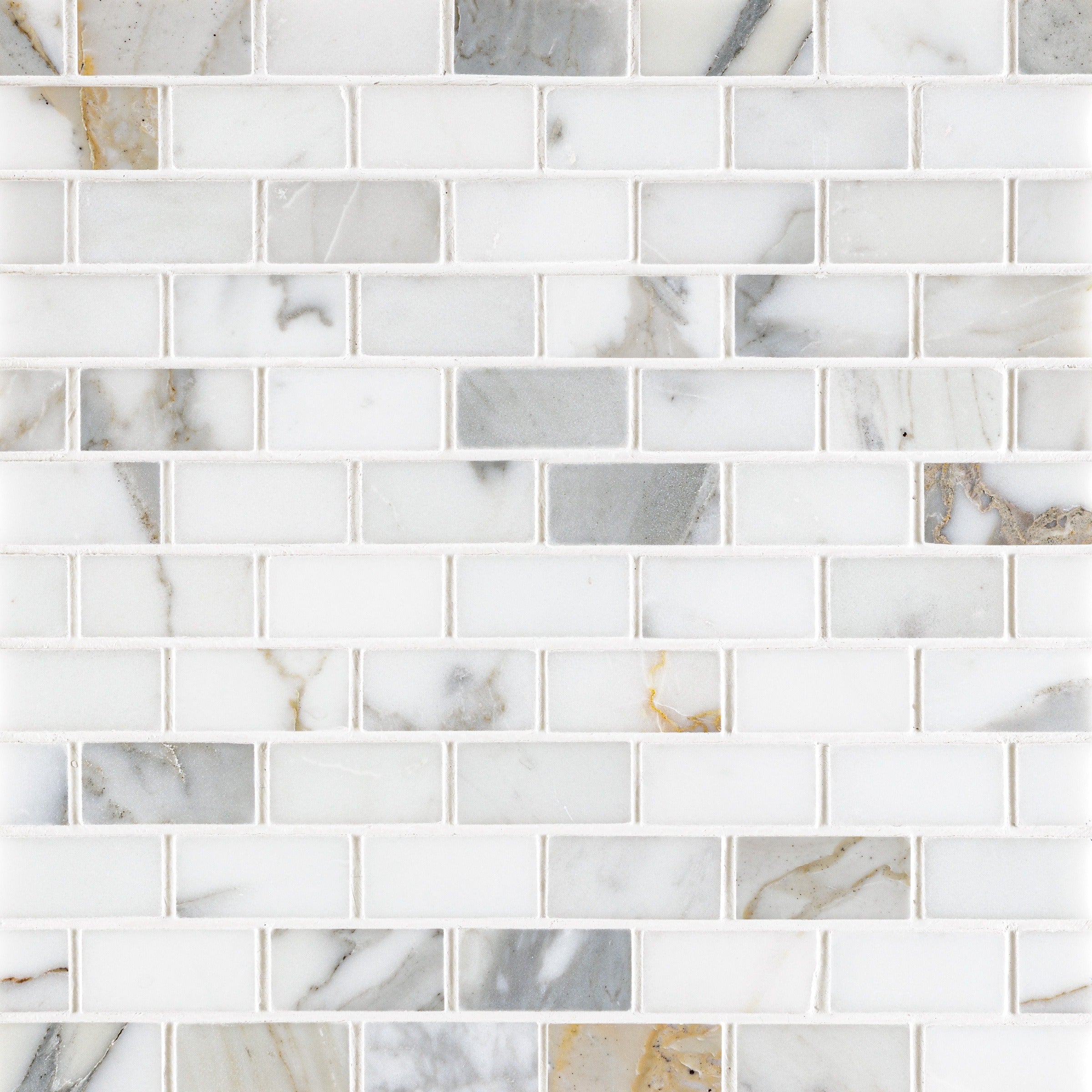 CALACATTA GOLD: 1" x 2" Brick Offset Mosaic (12"×12"×3/8" | honed)