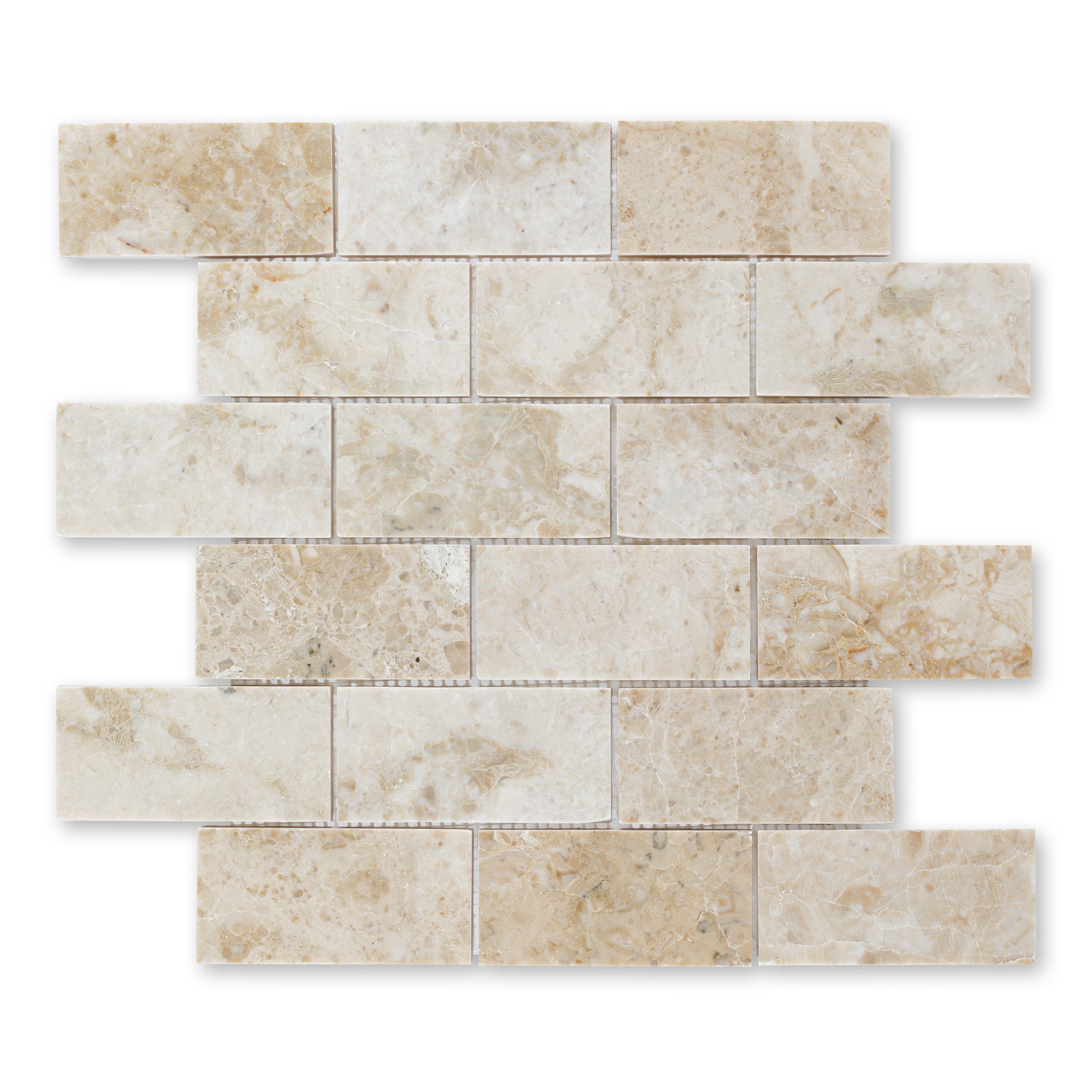 CREMA CAPPUCCINO: 2" x 4" Brick Offset Mosaic (12"×12"×3/8" | polished)