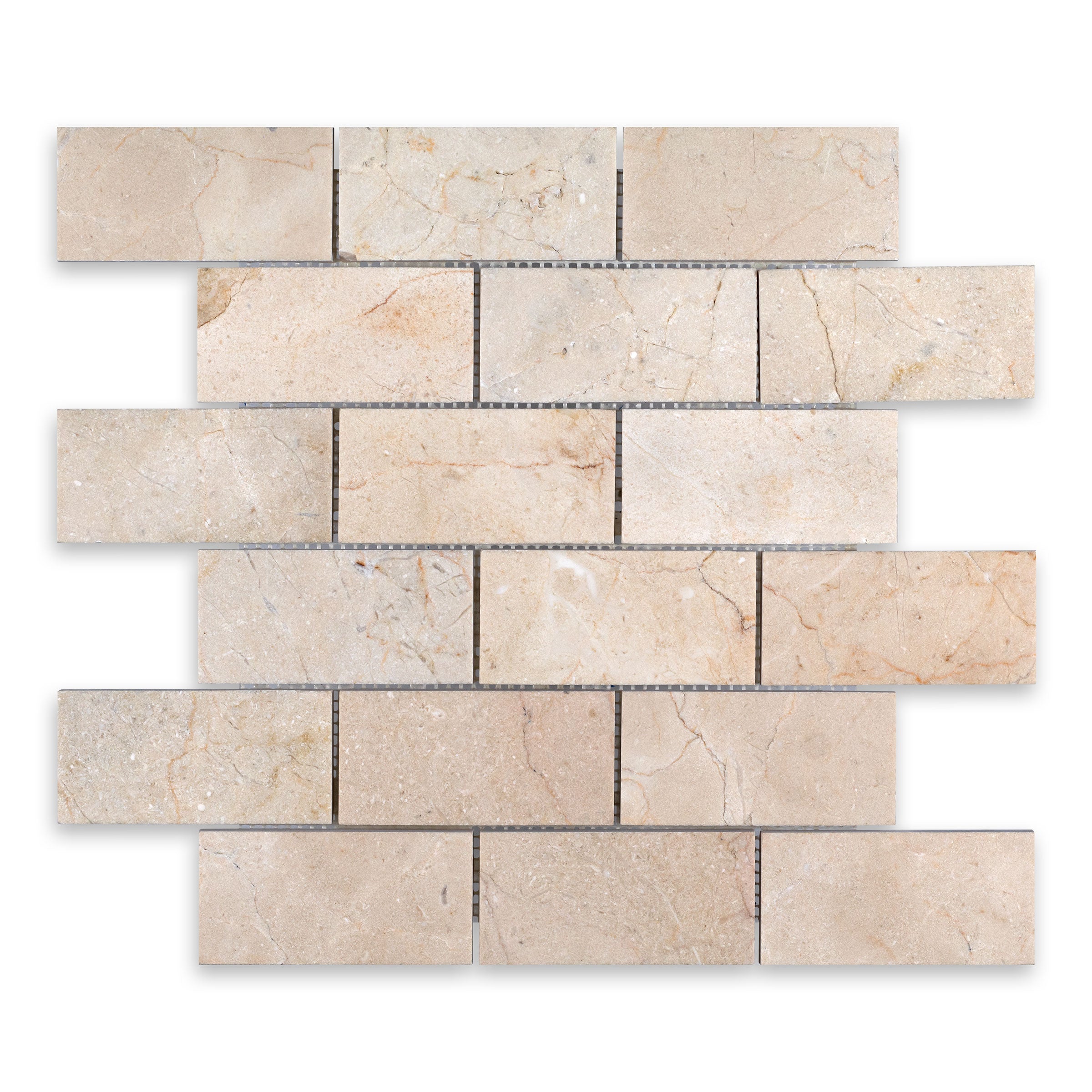 CREMA MARFIL: 2" x 4" Brick Offset Mosaic (11 3/4"×11 3/4"×3/8" | honed)