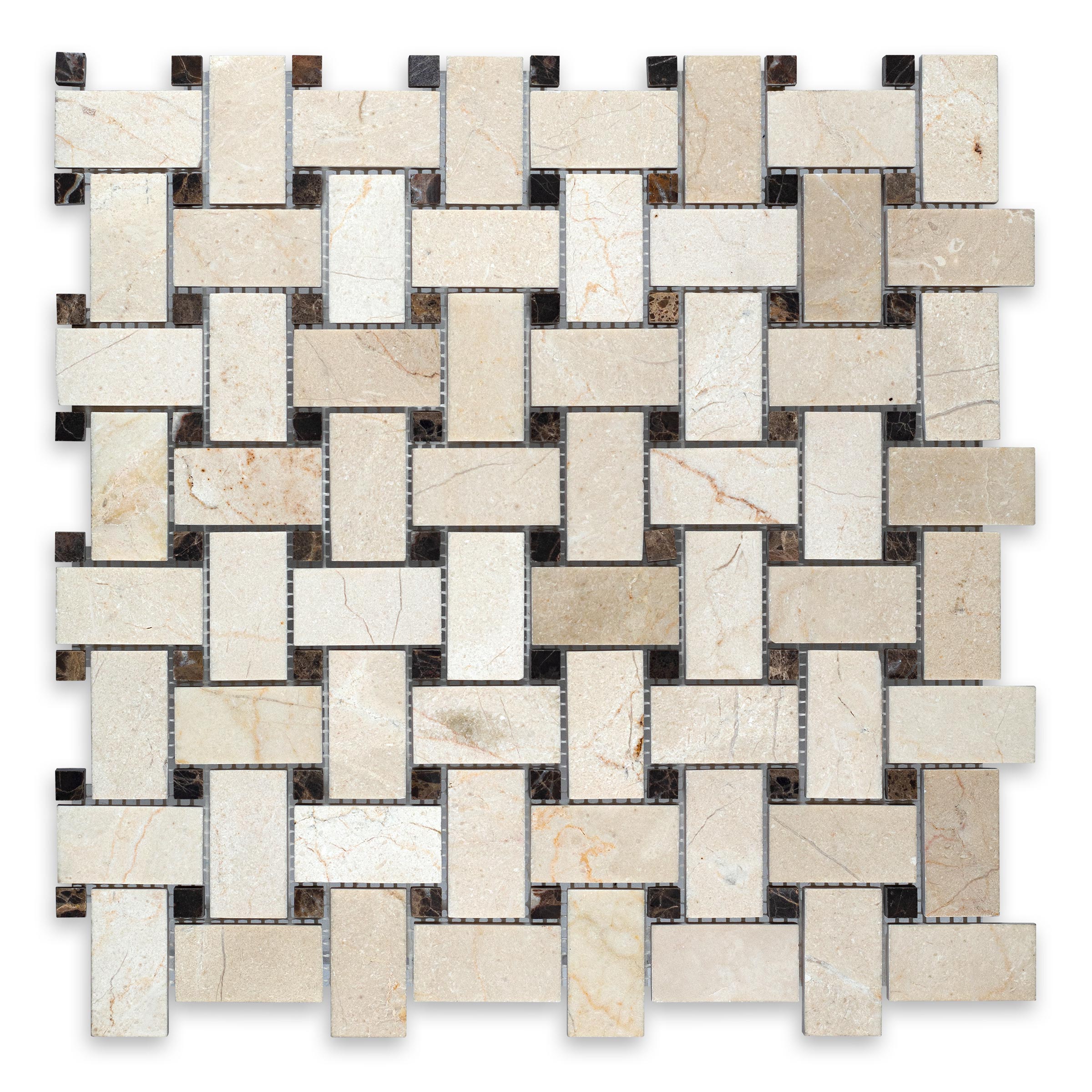 CREMA MARFIL: Basketweave Mosaic (12"×12"×3/8" | honed)