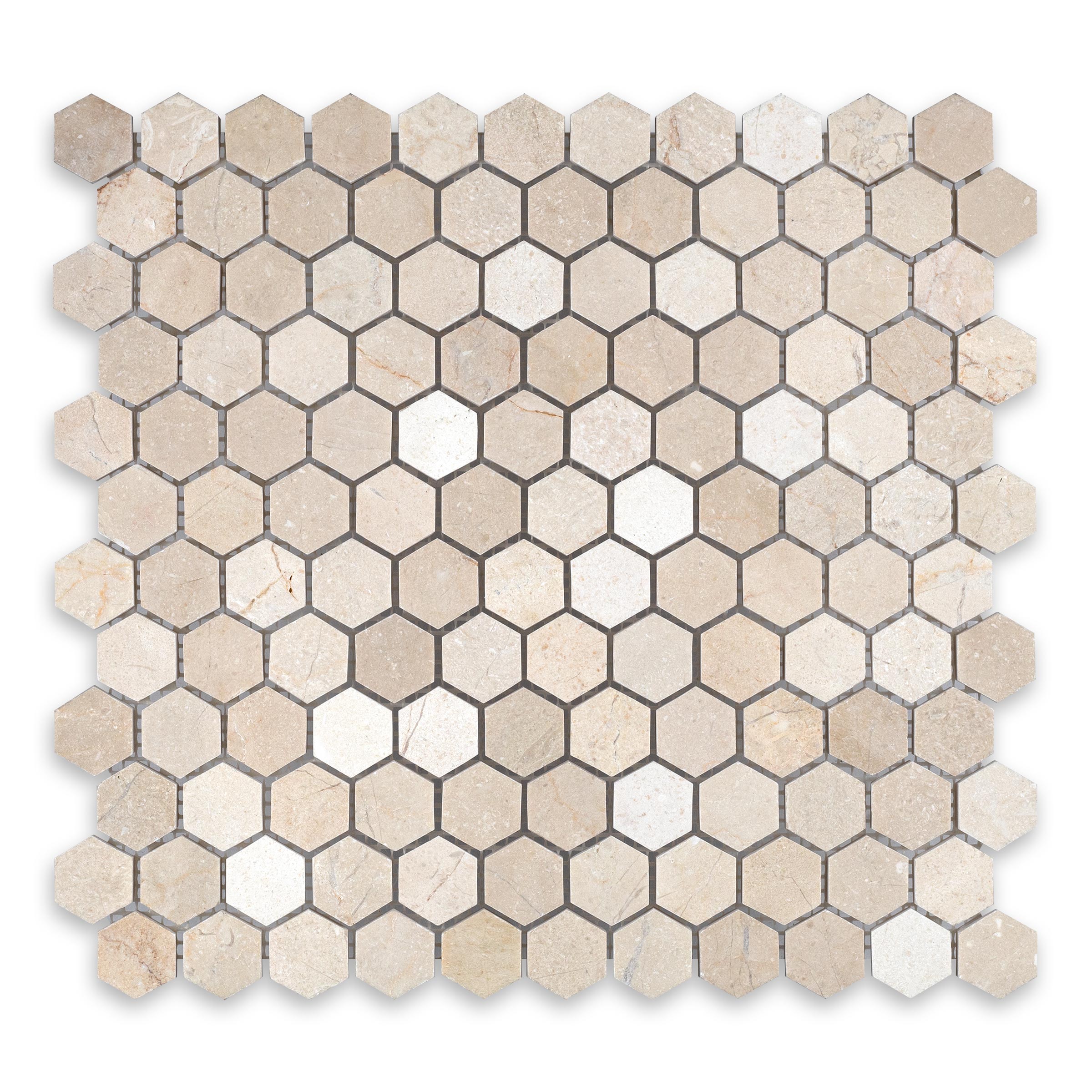CREMA MARFIL: Hexagonal Mosaic (11 1/4"×11 1/2"×3/8" | honed)