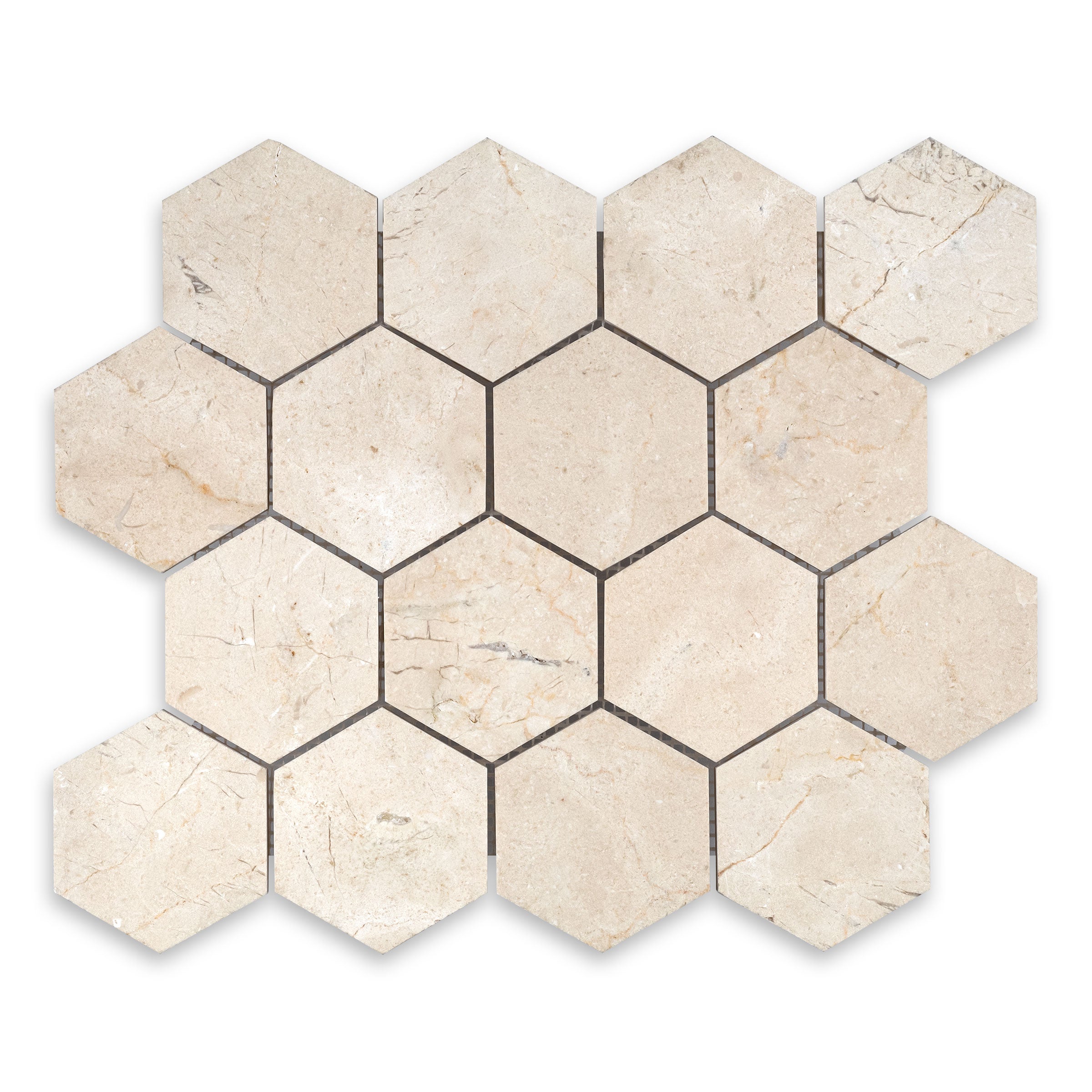 CREMA MARFIL: Hexagonal Mosaic (10 1/4"×11 3/4"×3/8" | polished)