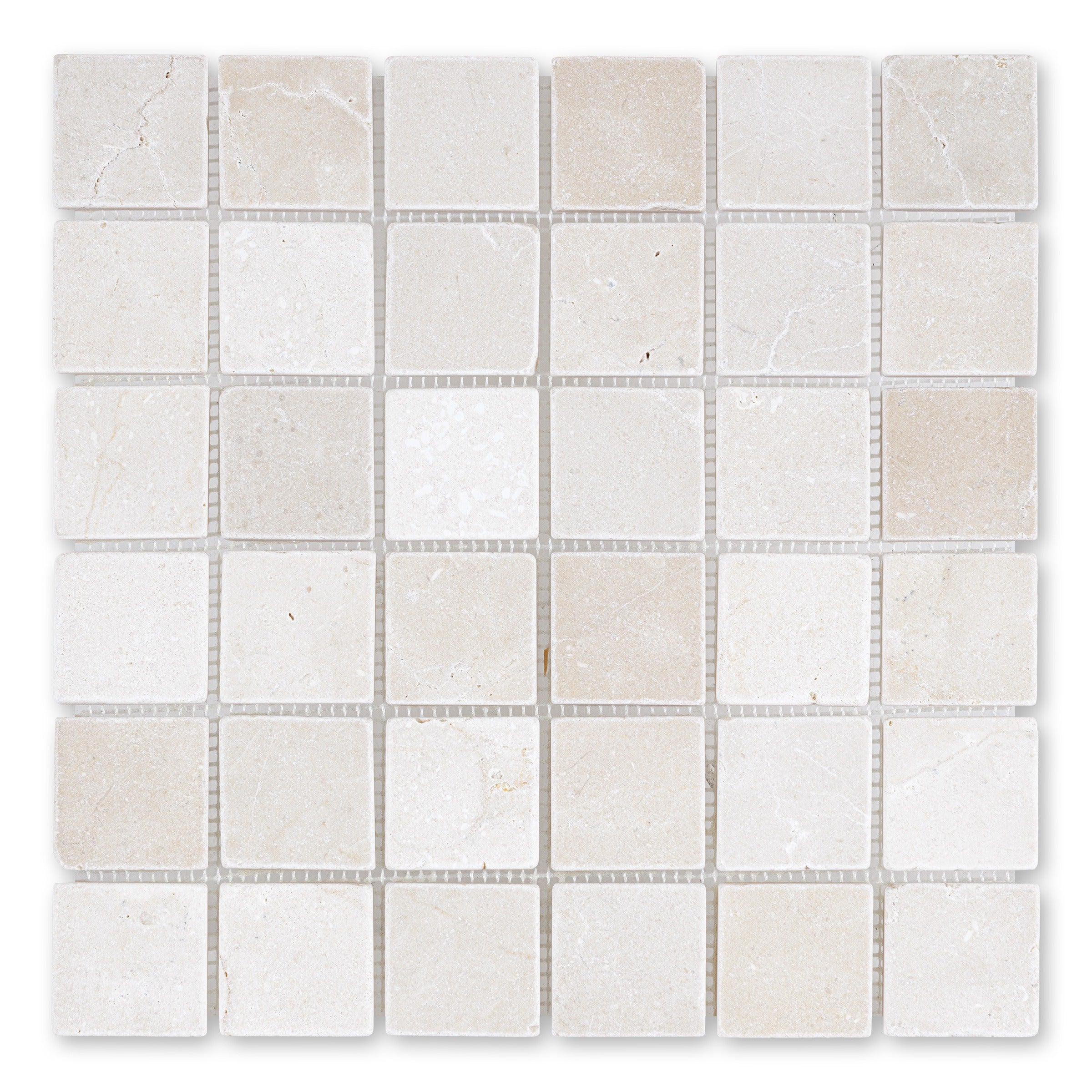 CREMA MARFIL SELECT: 2" Straight Stack Mosaic (12"×12"×3/8" | tumbled)