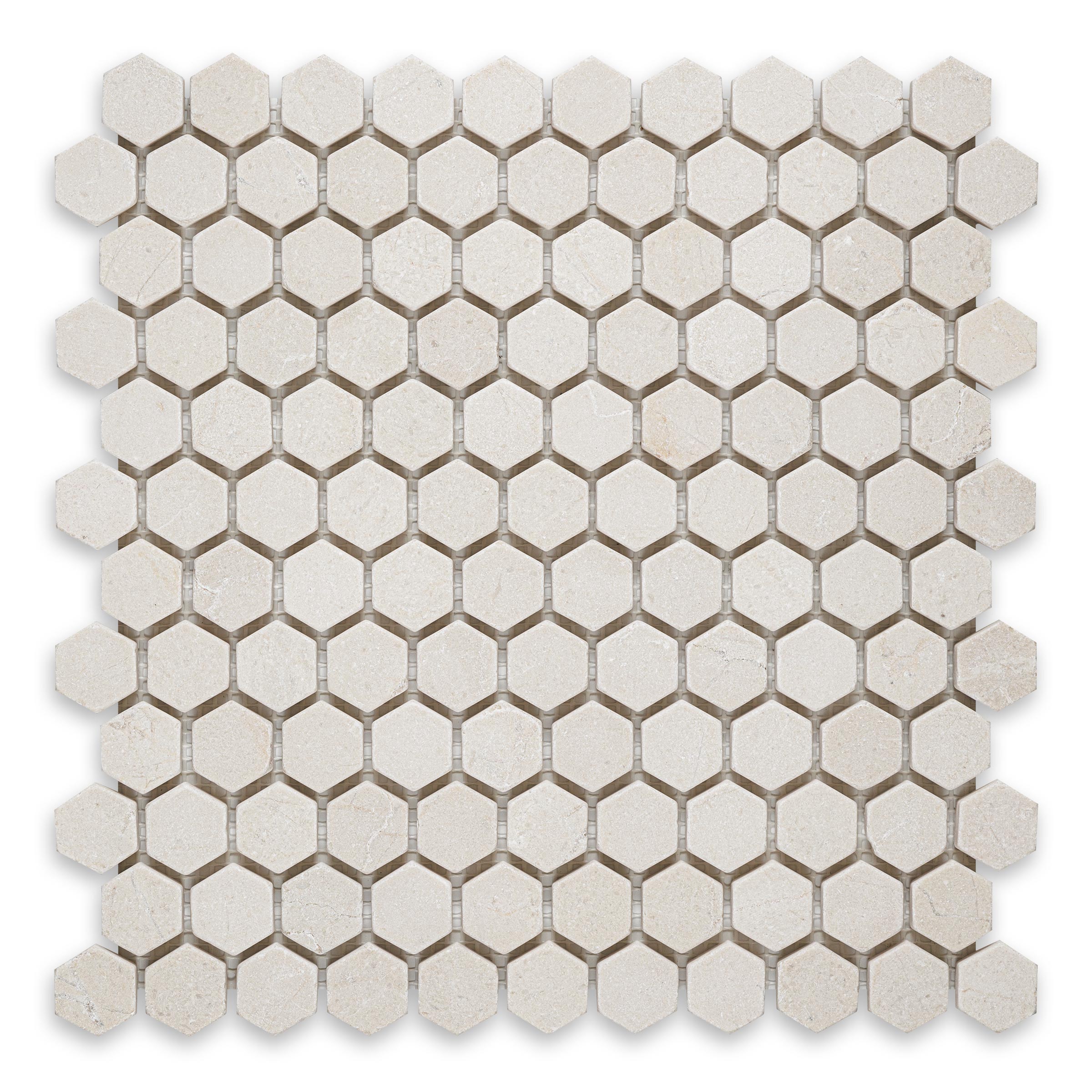 CREMA MARFIL: Hexagonal Mosaic (11 1/8"×11 1/2"×3/8" | tumbled)