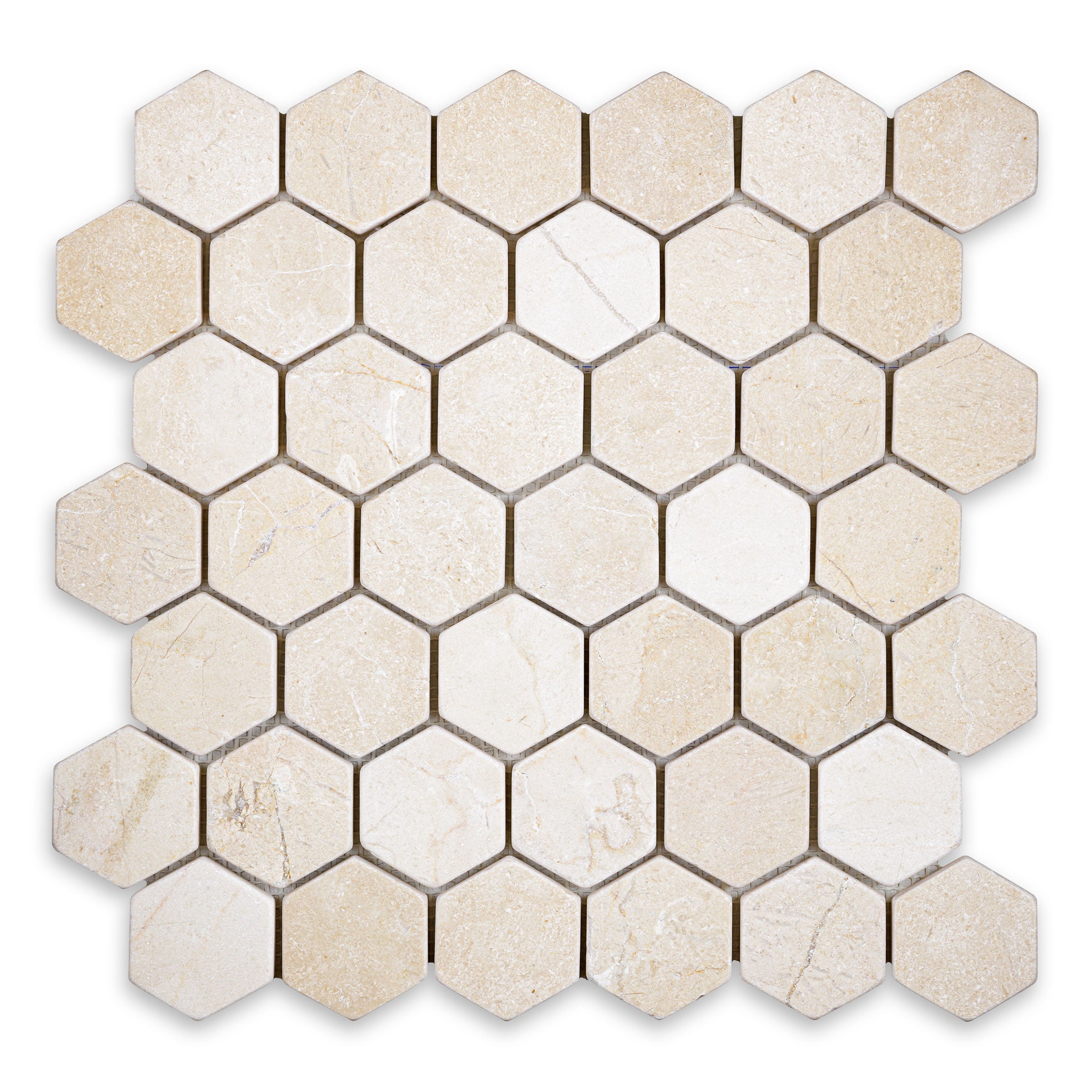 CREMA MARFIL: Hexagonal Mosaic (11 3/4"×12"×3/8" | tumbled)