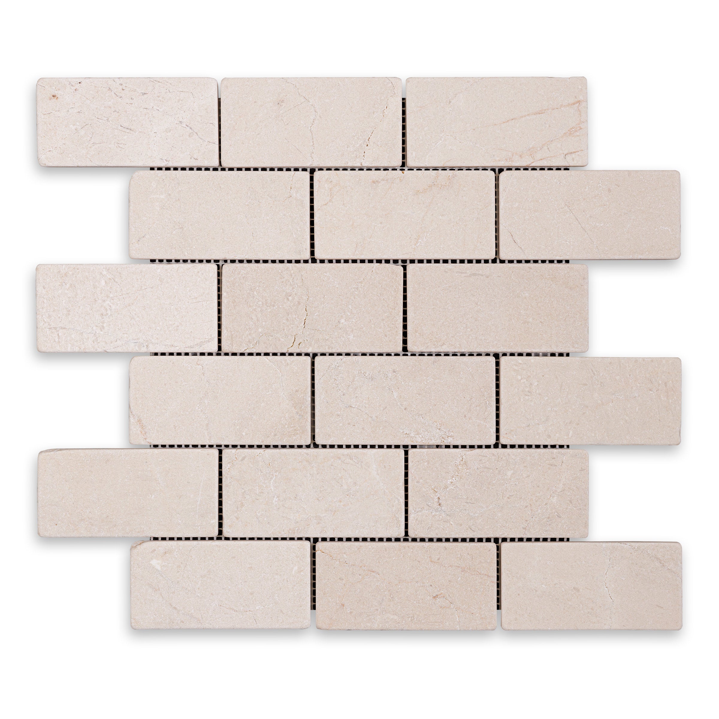 CREMA MARFIL: 2" x 4" Brick Offset Mosaic (11 3/4"Γ11 3/4"Γ3/8" | tumbled)