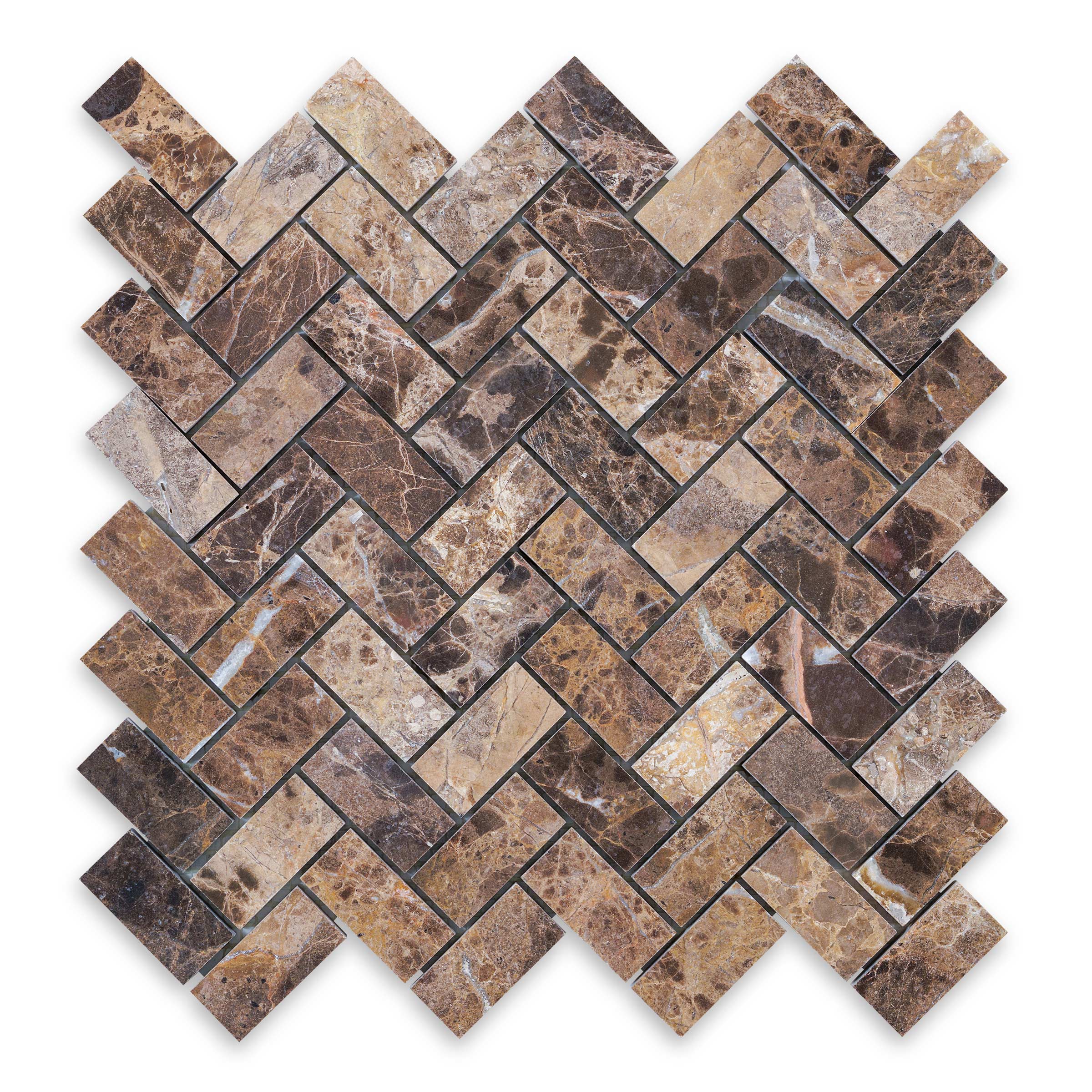 EMPERADOR DARK: 1" x 2" Herringbone Mosaic (11 1/8"×11 1/8"×3/8" | polished)