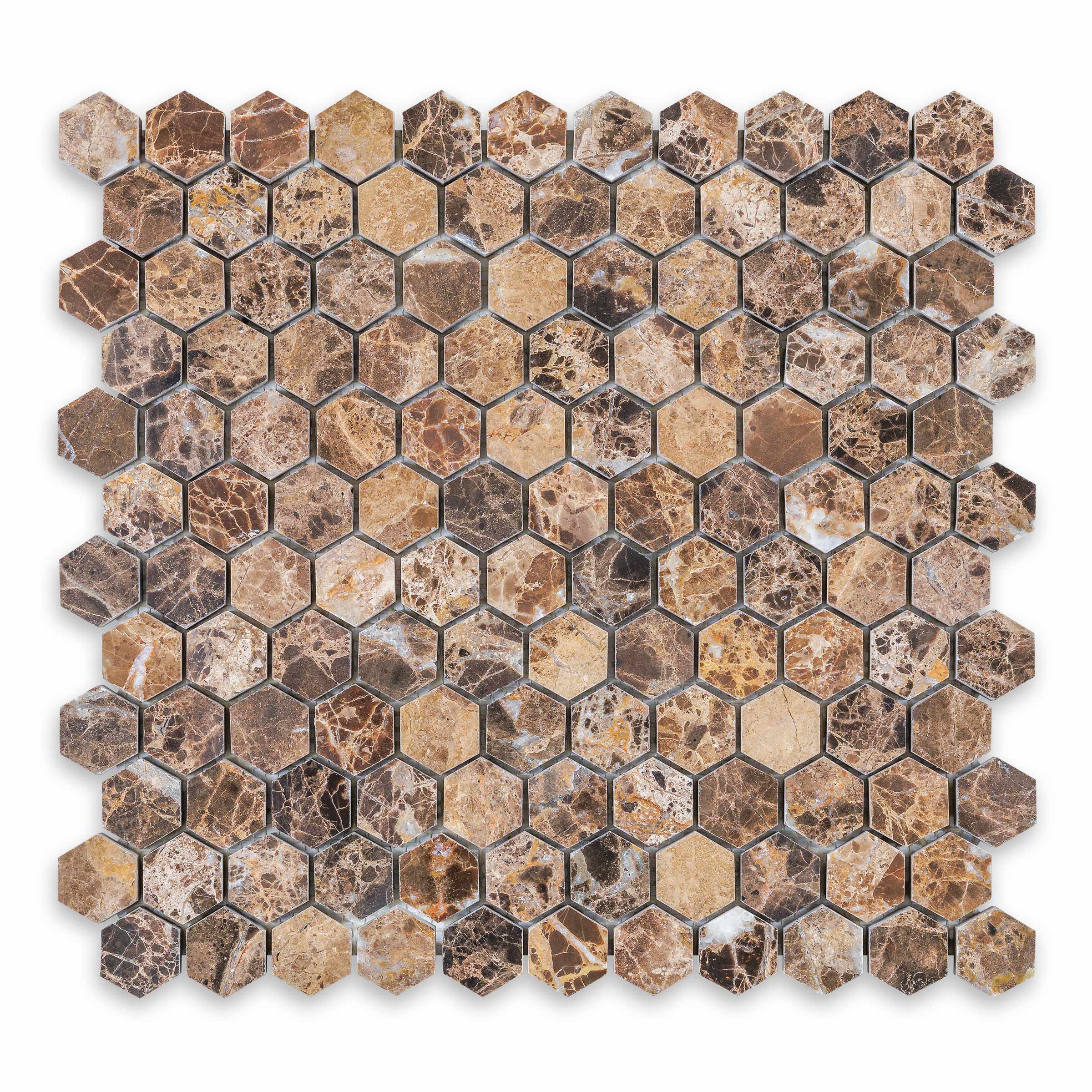 EMPERADOR DARK: Hexagonal Mosaic (11"×11 5/8"×3/8" | polished)