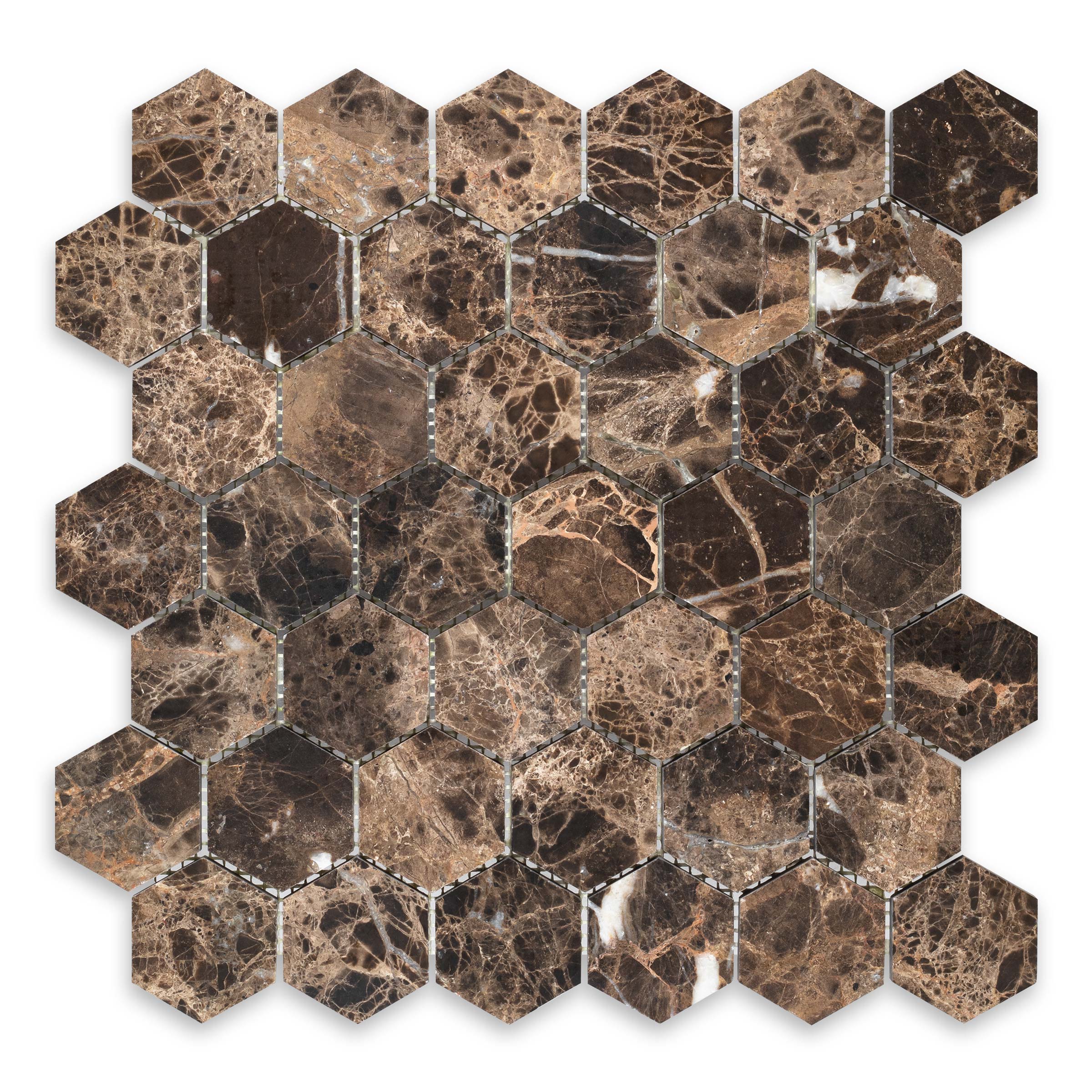 EMPERADOR DARK: Hexagonal Mosaic (11 3/4"×12"×3/8" | polished)