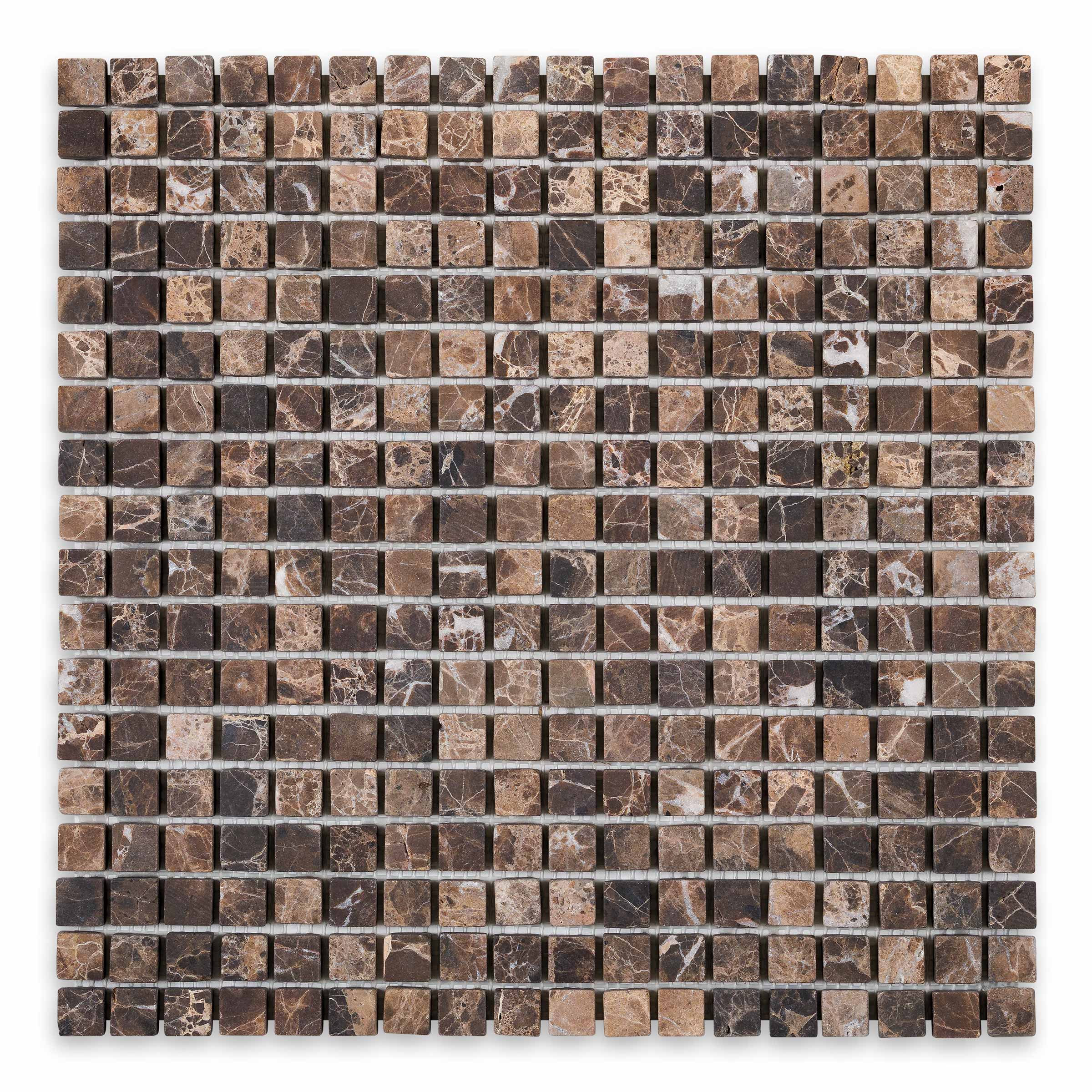 EMPERADOR DARK: 5/8" Straight Stack Mosaic (12"×12"×3/8" | tumbled)