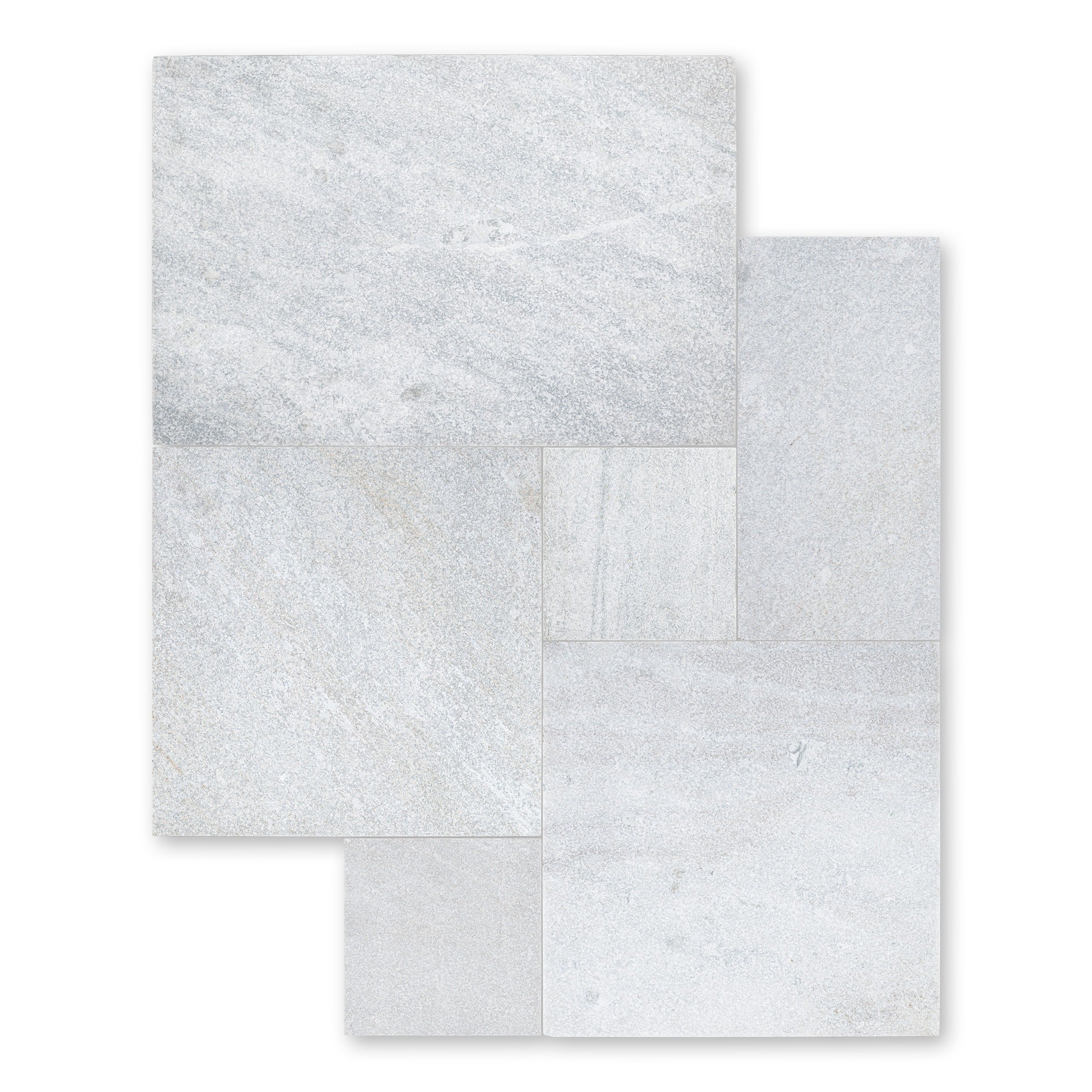 WHITE QUARTZITE: Versailles Pattern Pavers (16"×16"×1 3/16" | flamed & brushed)