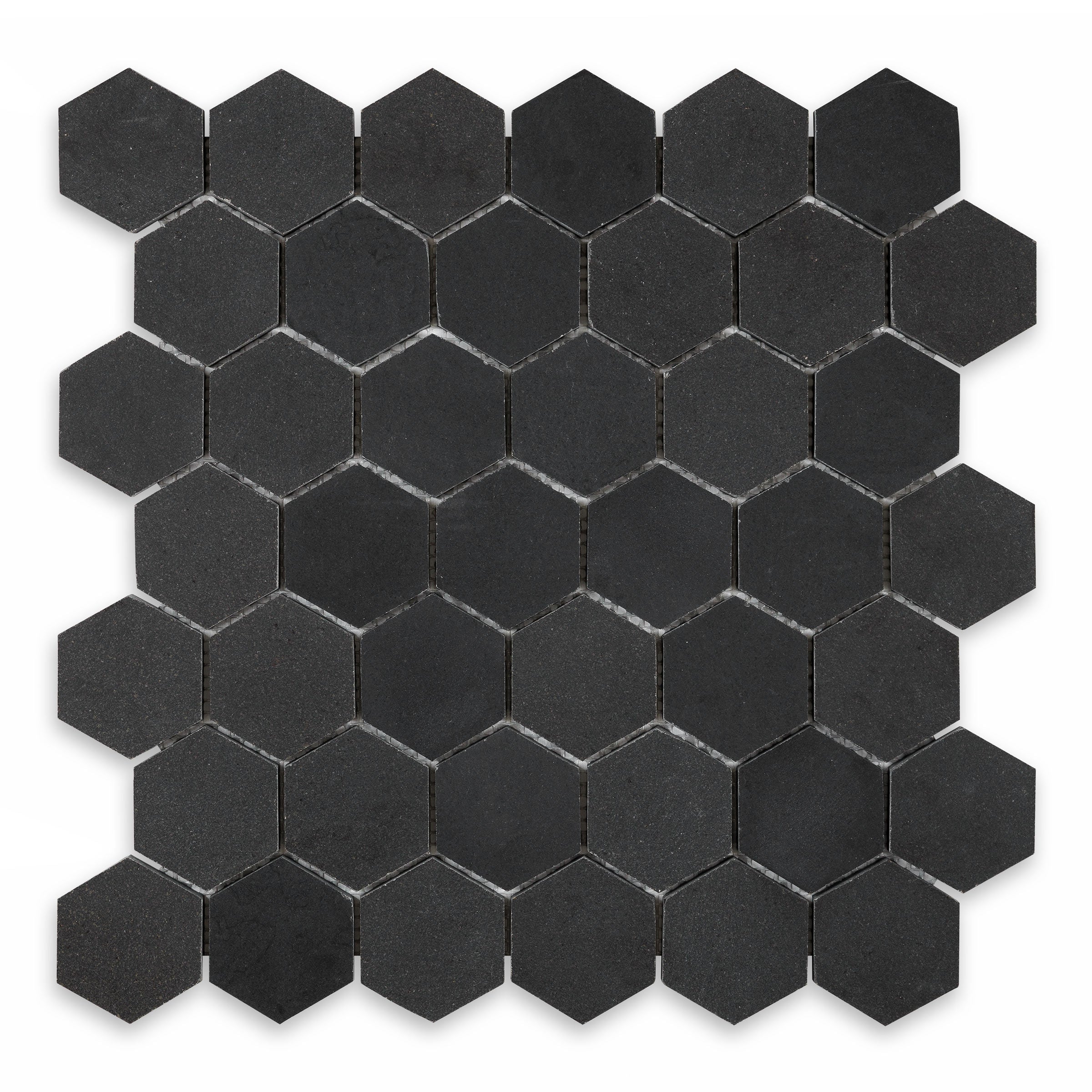 BLACK BASALT: Hexagonal Mosaic (11 3/4"×12"×3/8" | honed)