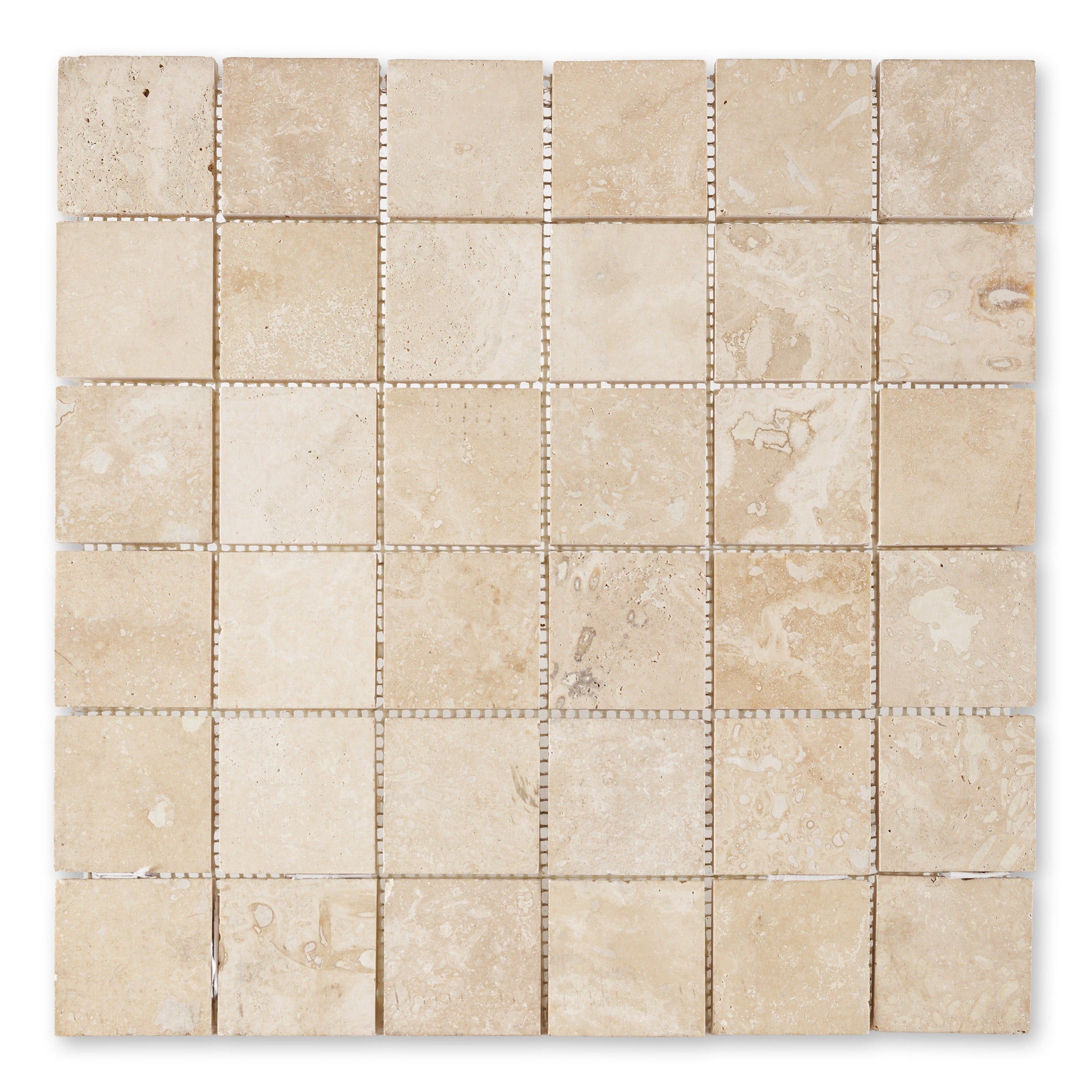 IVORY PREMIUM: 2" Straight Stack Mosaic (12"×12"×3/8" | filled & honed)