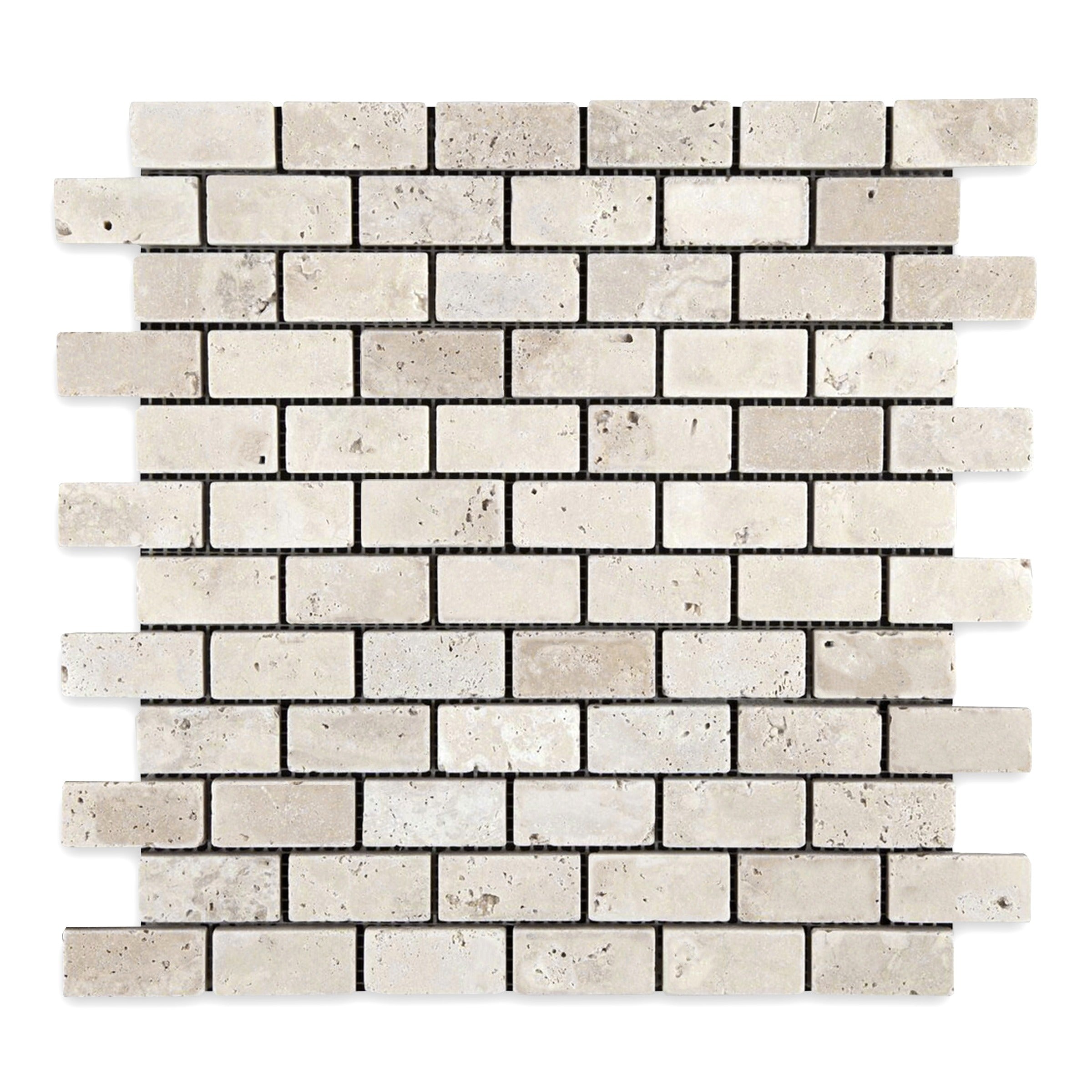 IVORY PREMIUM: 1" x 2" Brick Offset Mosaic (12"×12"×3/8" | tumbled)